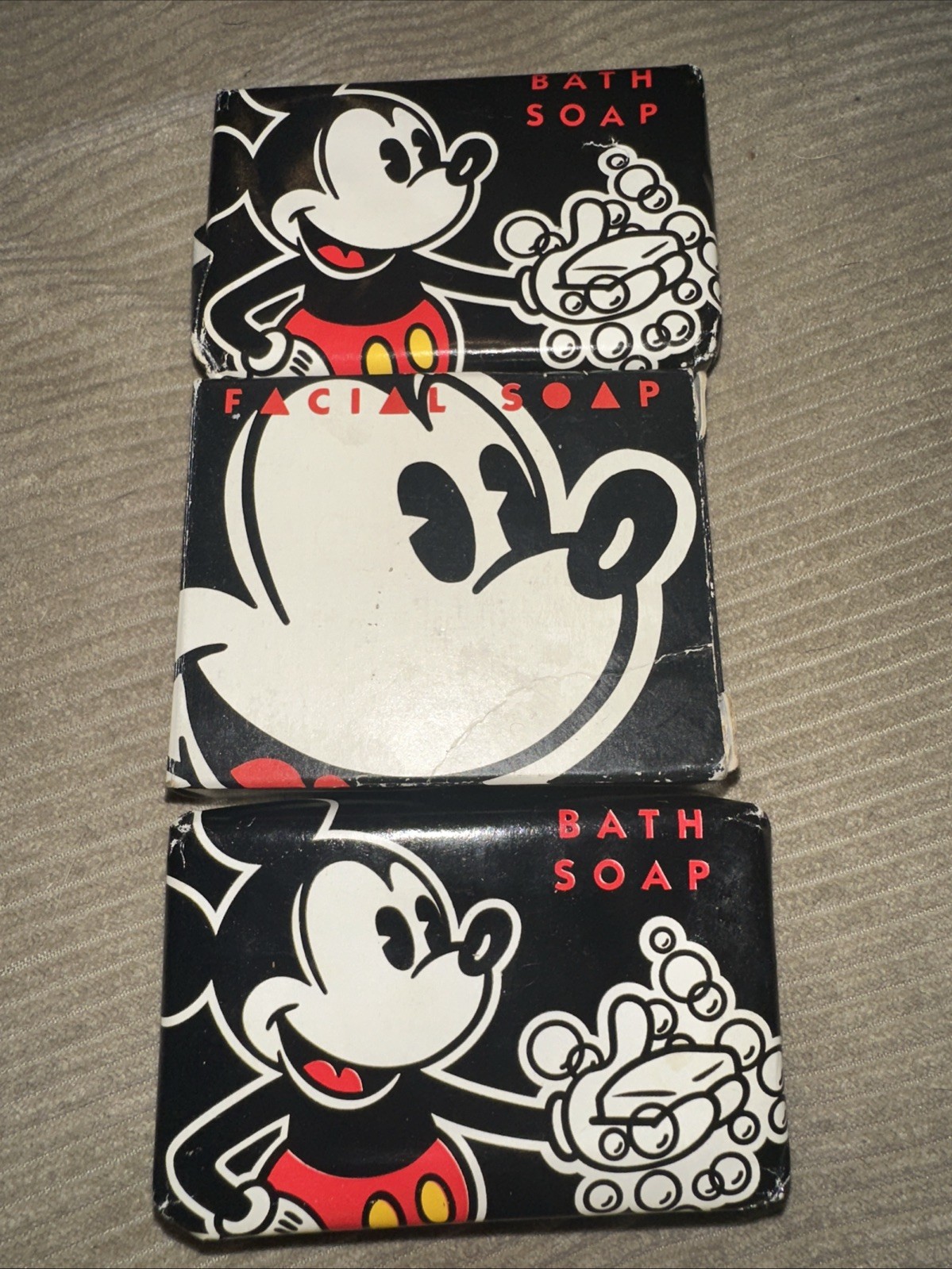 LOT OF THREE VINTAGE MICKEY MOUSE DISNEY RESORT SOAPS 2 BATH AND 1 FACIAL/TRAVEL
