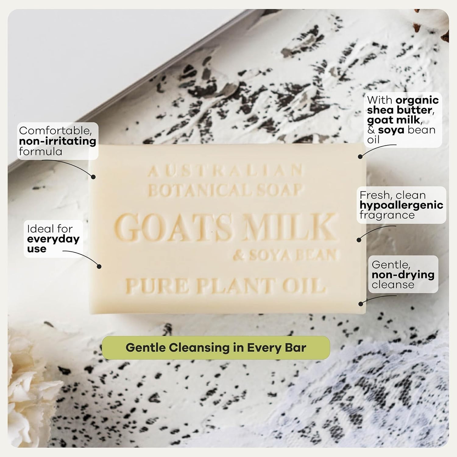 Goat Milk Soap Bar – Triple-Milled Body Cleanser with Shea Butter & Soya Bean…