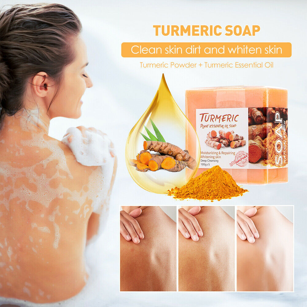 3× Turmeric Soap Natural Herbal Whitening Handmade Soap For Acne And Dark Spots