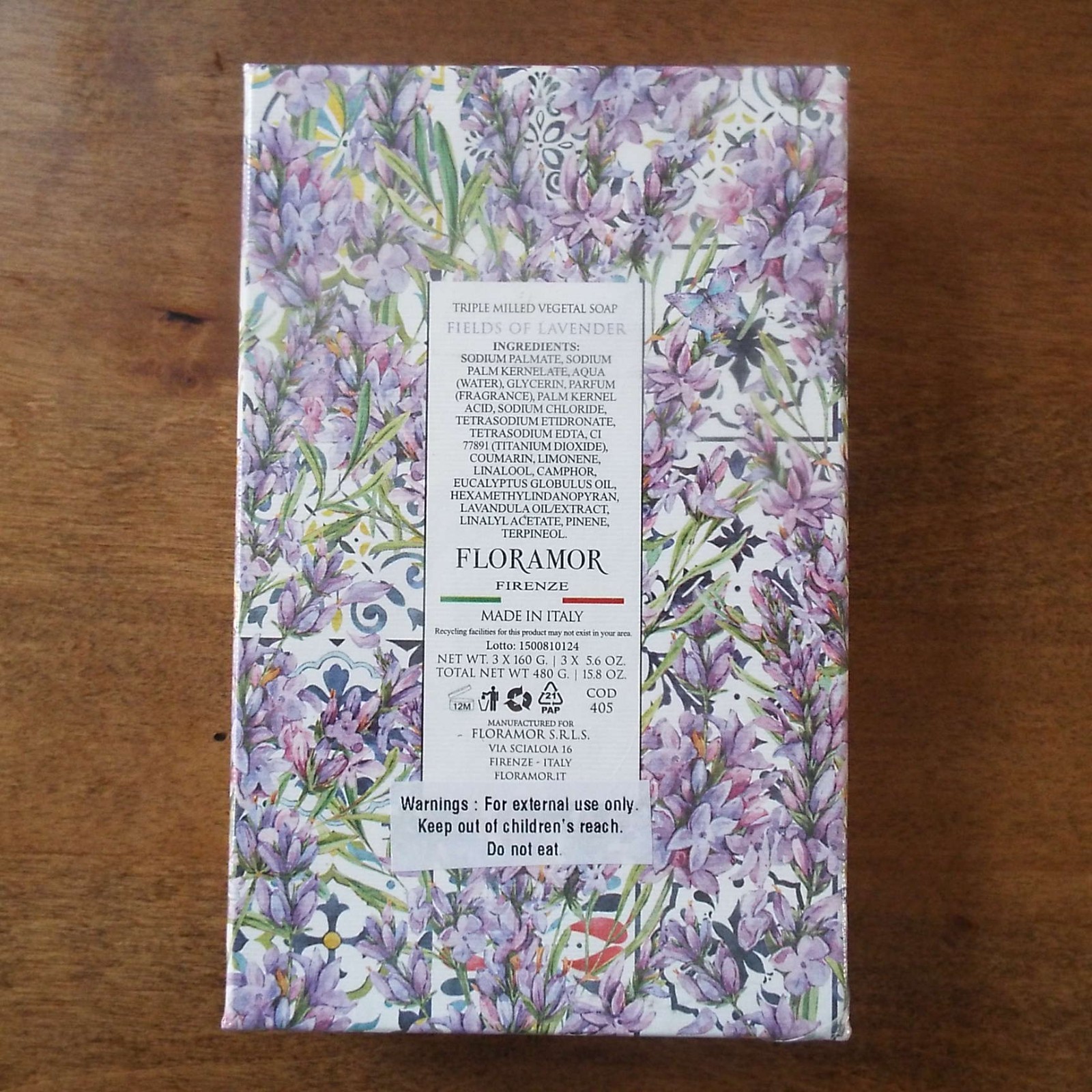 NEW Floramor Fields of Lavender 3 Bars Triple Milled Soap Made in Italy 5.6 oz