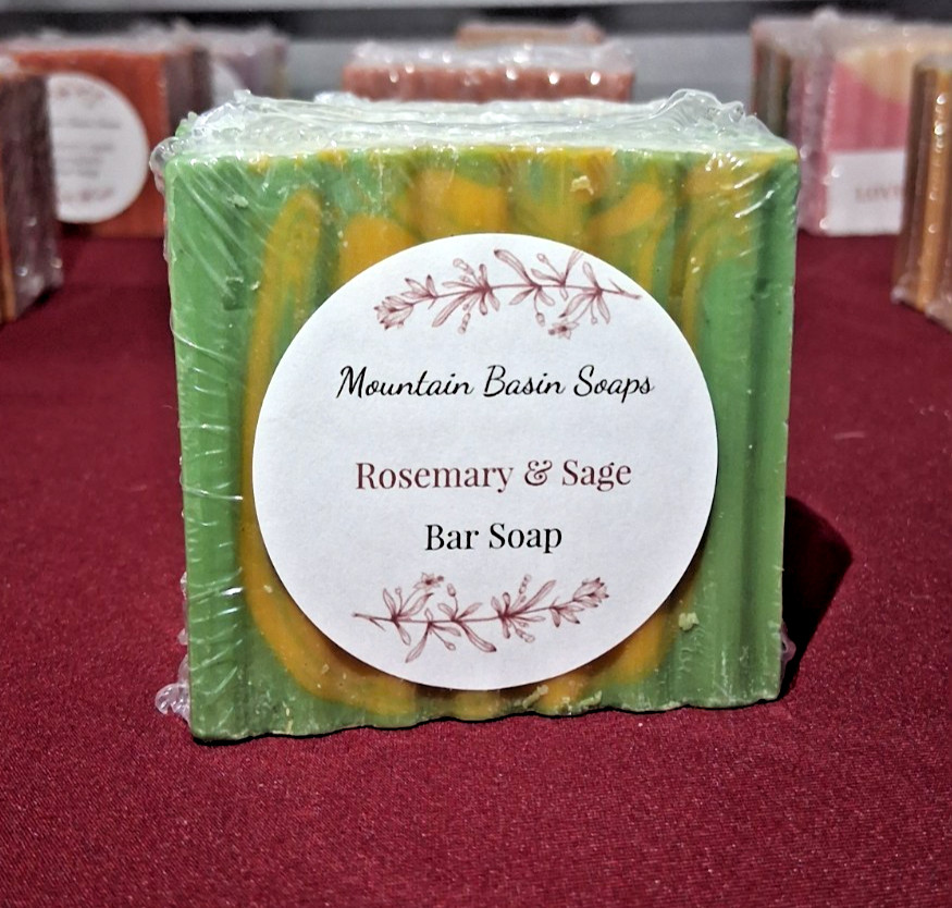 Mountain Basin Soaps. Rosemary & Sage, 4 to 4.5 oz bar