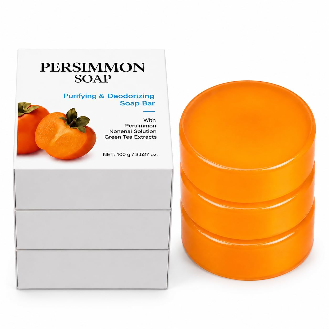 Persimmon Soap for Old People Smell, Nonenal Odor, 3 Pack, 10.5 oz | Three 3.5 o