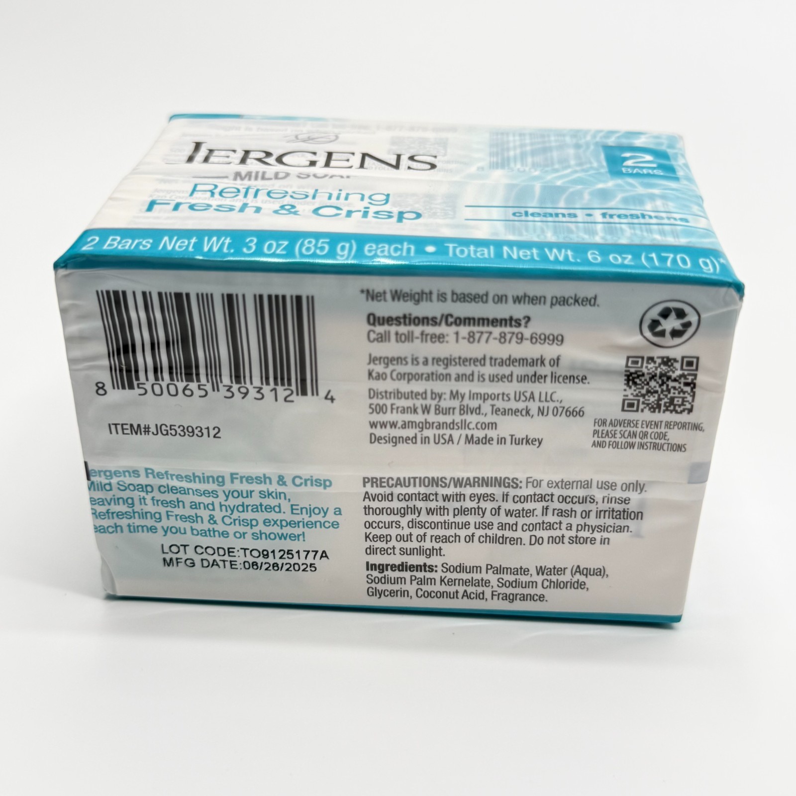 Jergens Bar Soap Fresh & Crisp 4 Box Of 2 Pack 3oz each ( 8 total bars) 6/2025