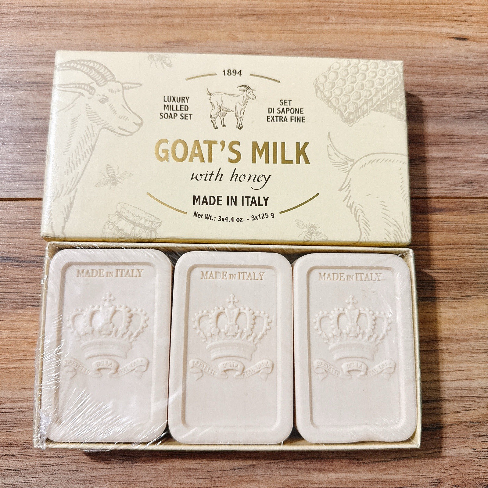 SAPONERIE MARIO FISSI SRL Set 3×4.4 OZ Goat Milk With Honey Luxury Soap Italy