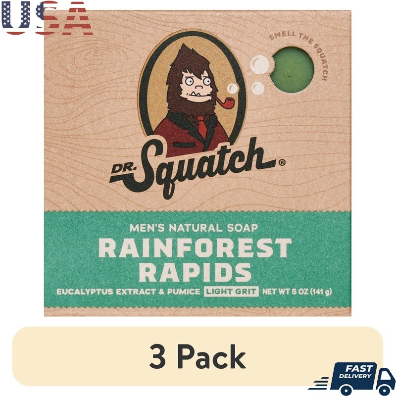 Natural Bar Soap Men 3 Pack Exfoliating Rainforest Scent Eucalyptus Sage New