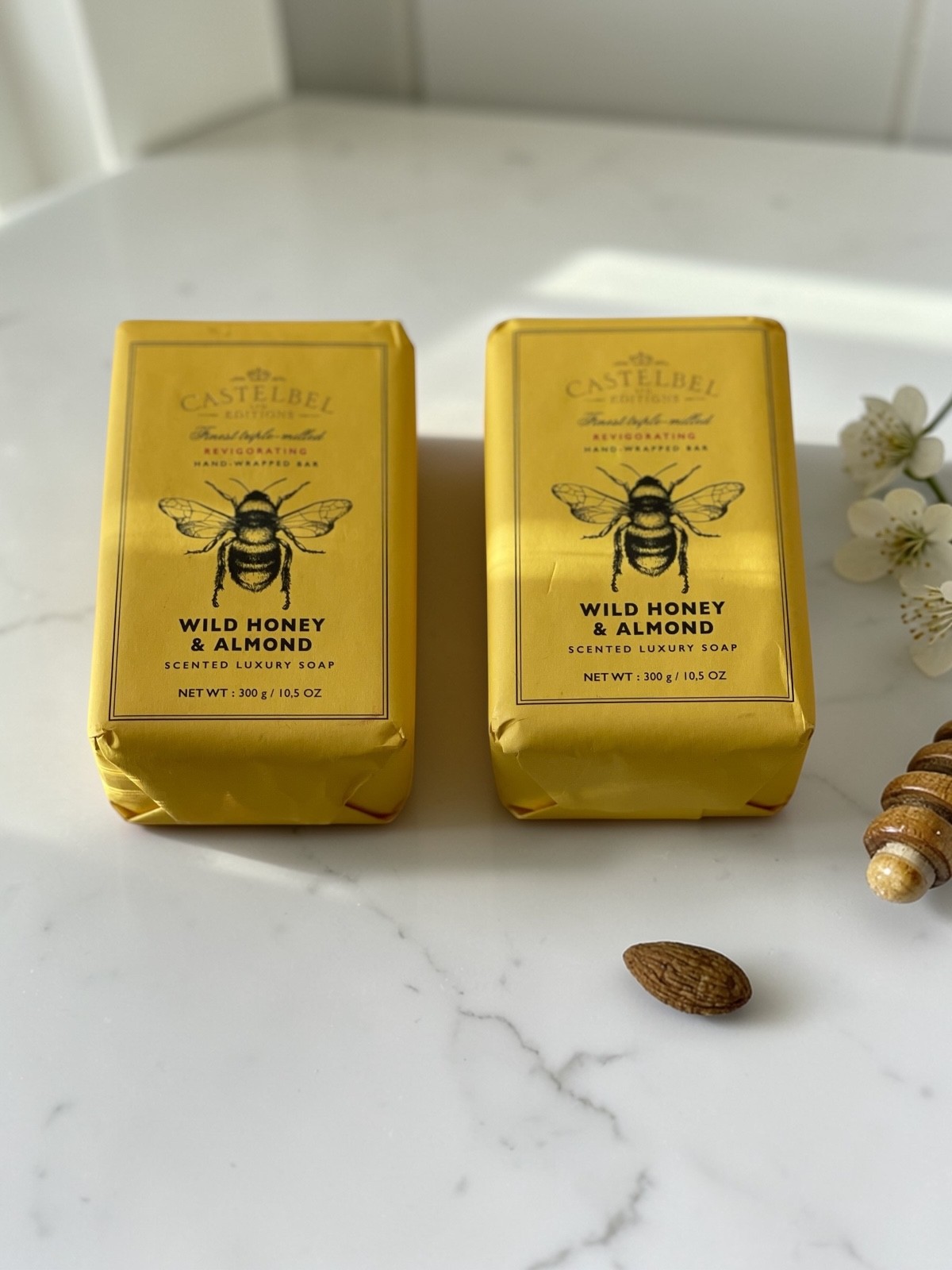 Castelbel Limited Edition Wild Honey & Almond Soap Set | 2 x 10.5 oz | Gold Bee