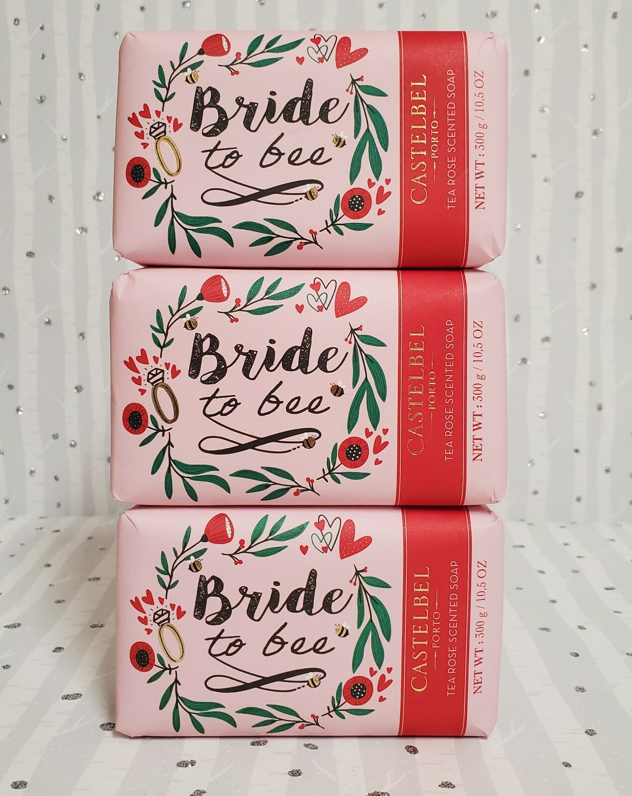 Castelbel Porto Tea Rose Scented Soap Bride To Bee Theme 3 Bars 10.5 oz Each