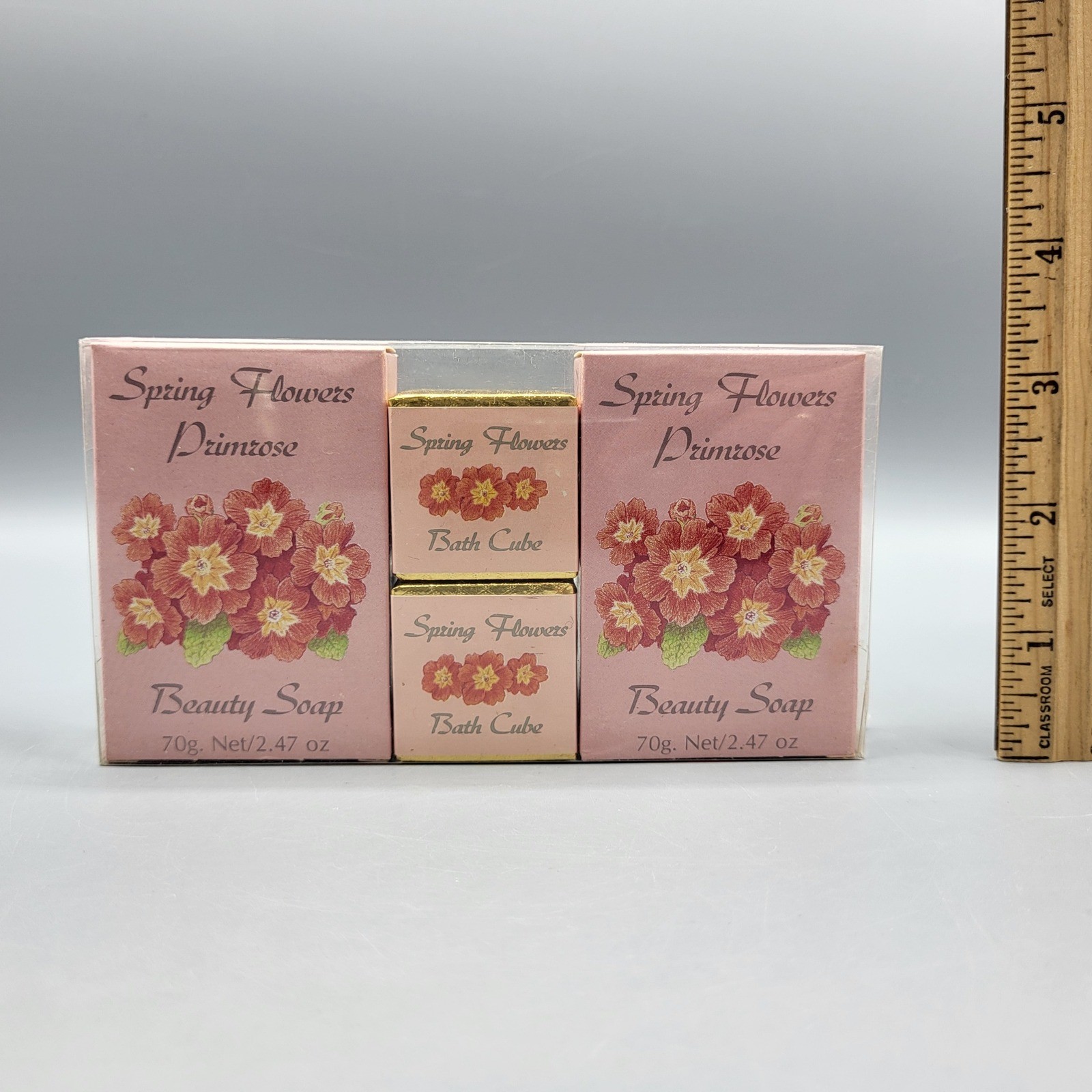 Vtg NOS Kmart Spring Flowers Primrose Soap Bath Cube Set Made in England Pink