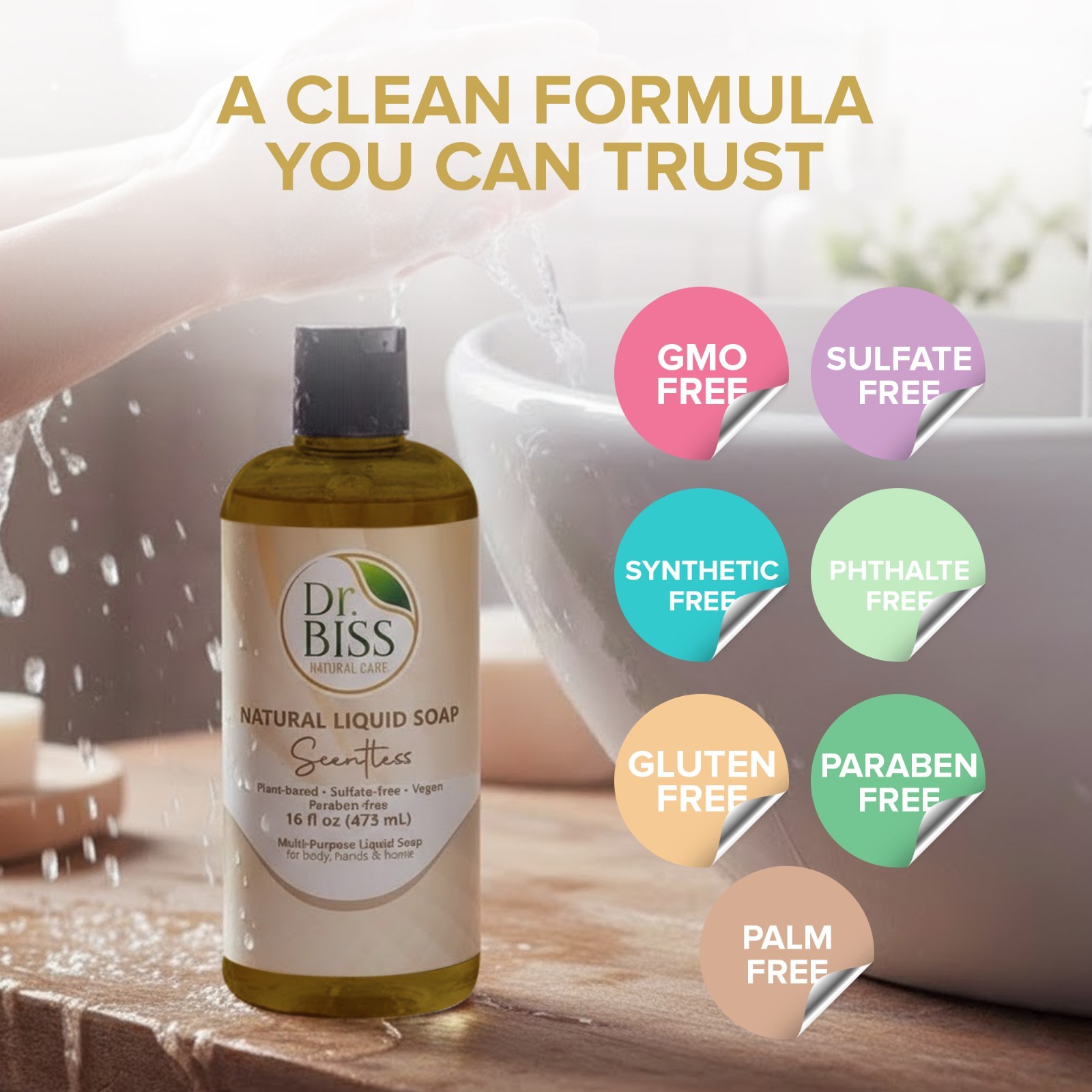 Dr. BISS Natural Vegan Liquid Soap 16 oz – Lavender, Peppermint & Unscented Wash
