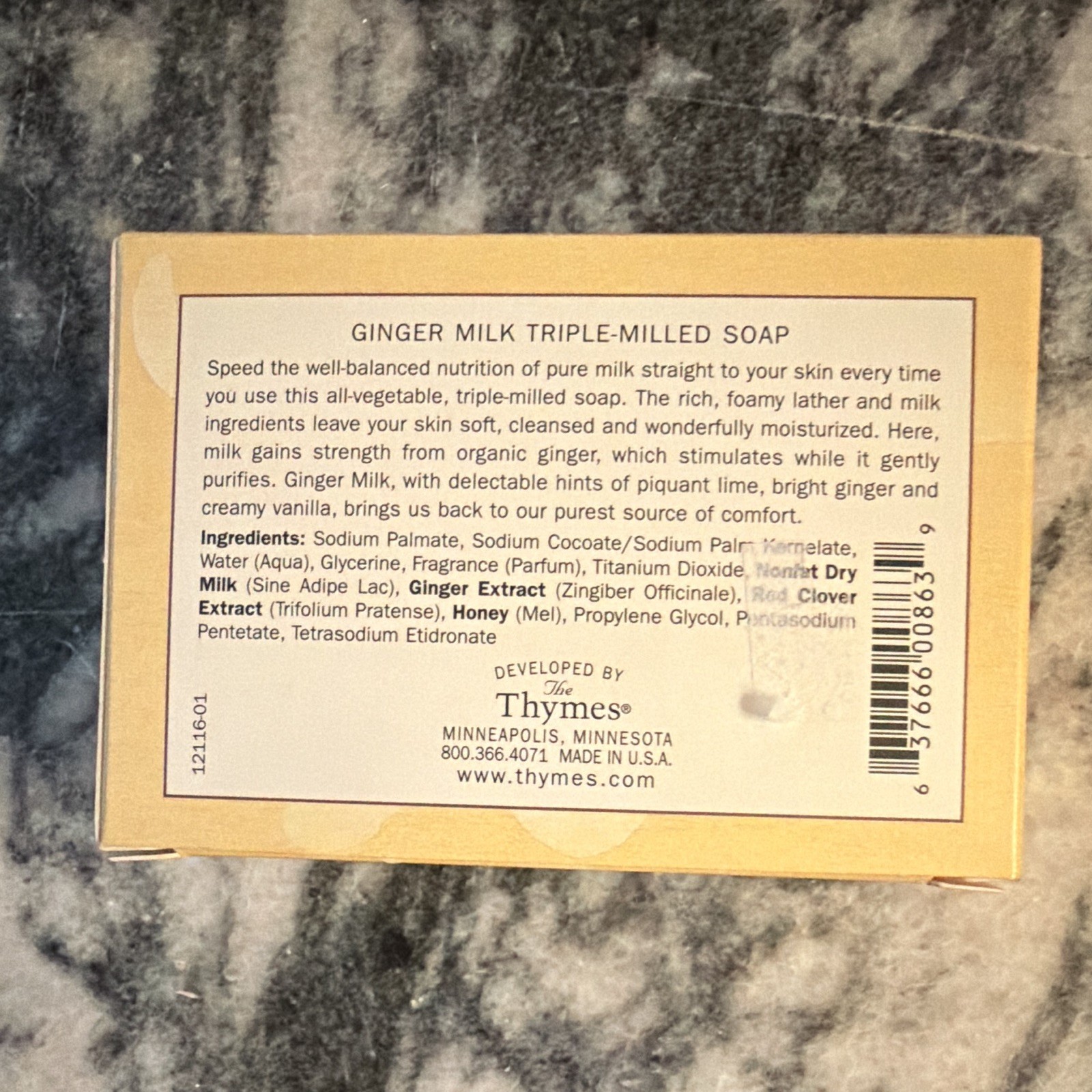 Thymes Ginger Milk Triple-Milled Soap Bar Ginger milk Scent 8 oz HTF