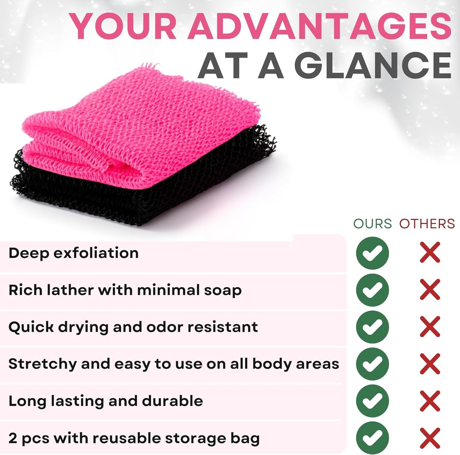 Premium 2X African Net Sponge Authentic Exfoliating Body Black and Fuchsia