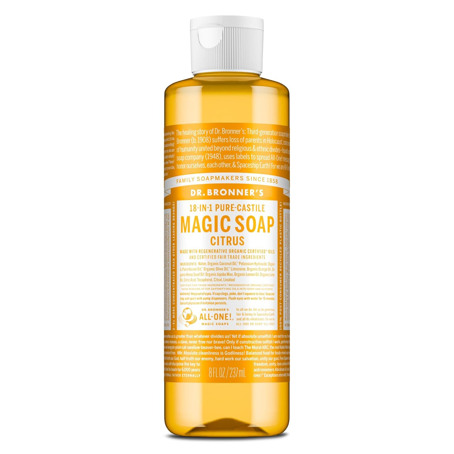 Dr. Bronner’s Citrus Pure-Castile Soap 32oz 2-Pack – 18 Uses, Vegan, Organic