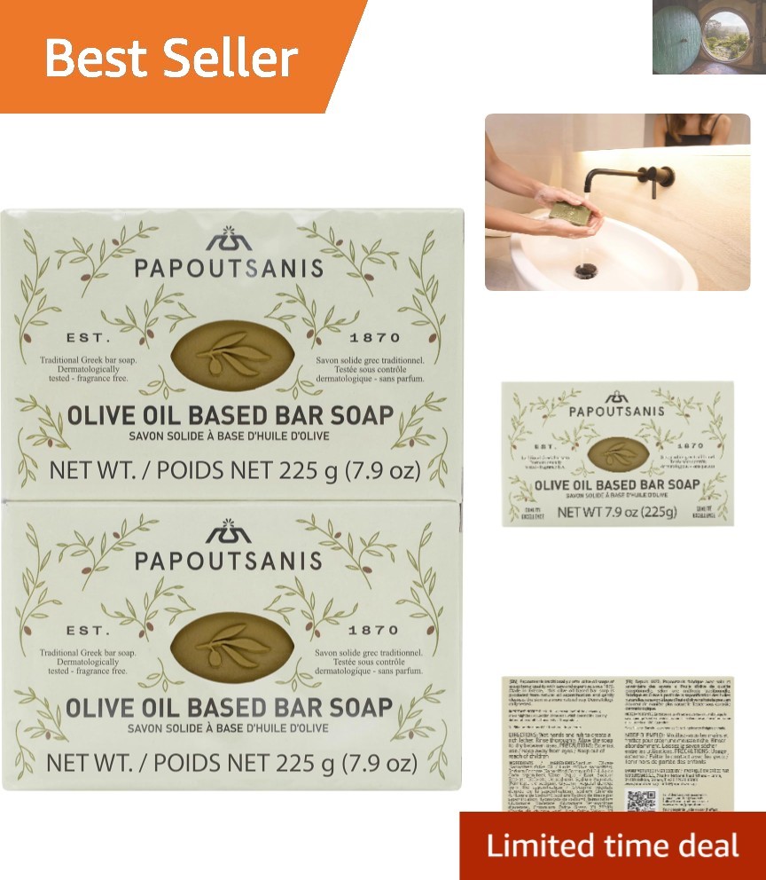 Creamy Lather Soap Bars – Greek Olive Oil & Coconut Oil, 7.9oz, 4-Pack