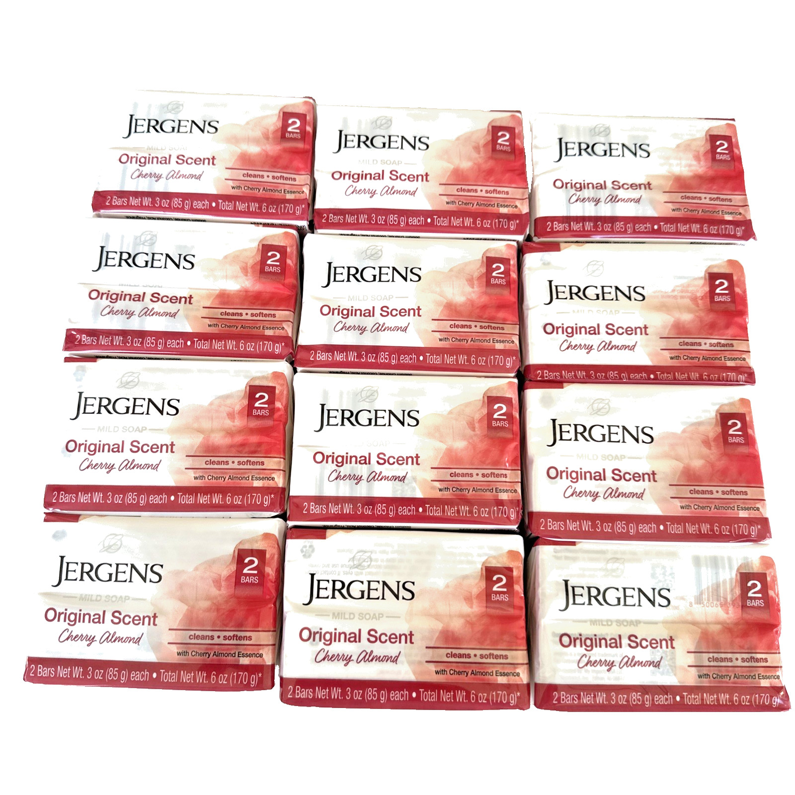 Jergens MILD BAR SOAP Cherry Almond Original Scent 24 Bars Family Pack 3.5oz Ec