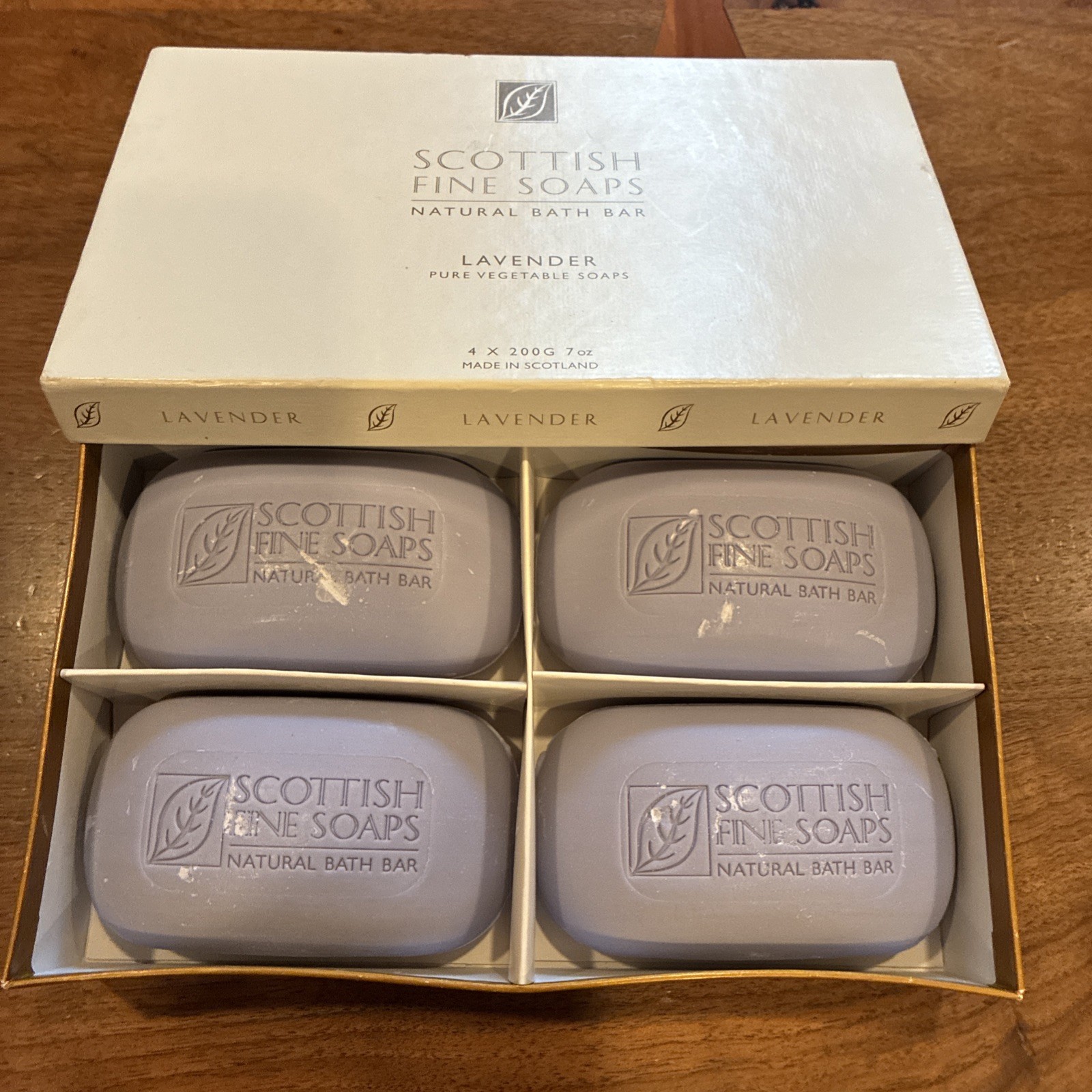 New in Box Scottish Fine Soaps 4 Pack of 7 oz Lavender Soaps