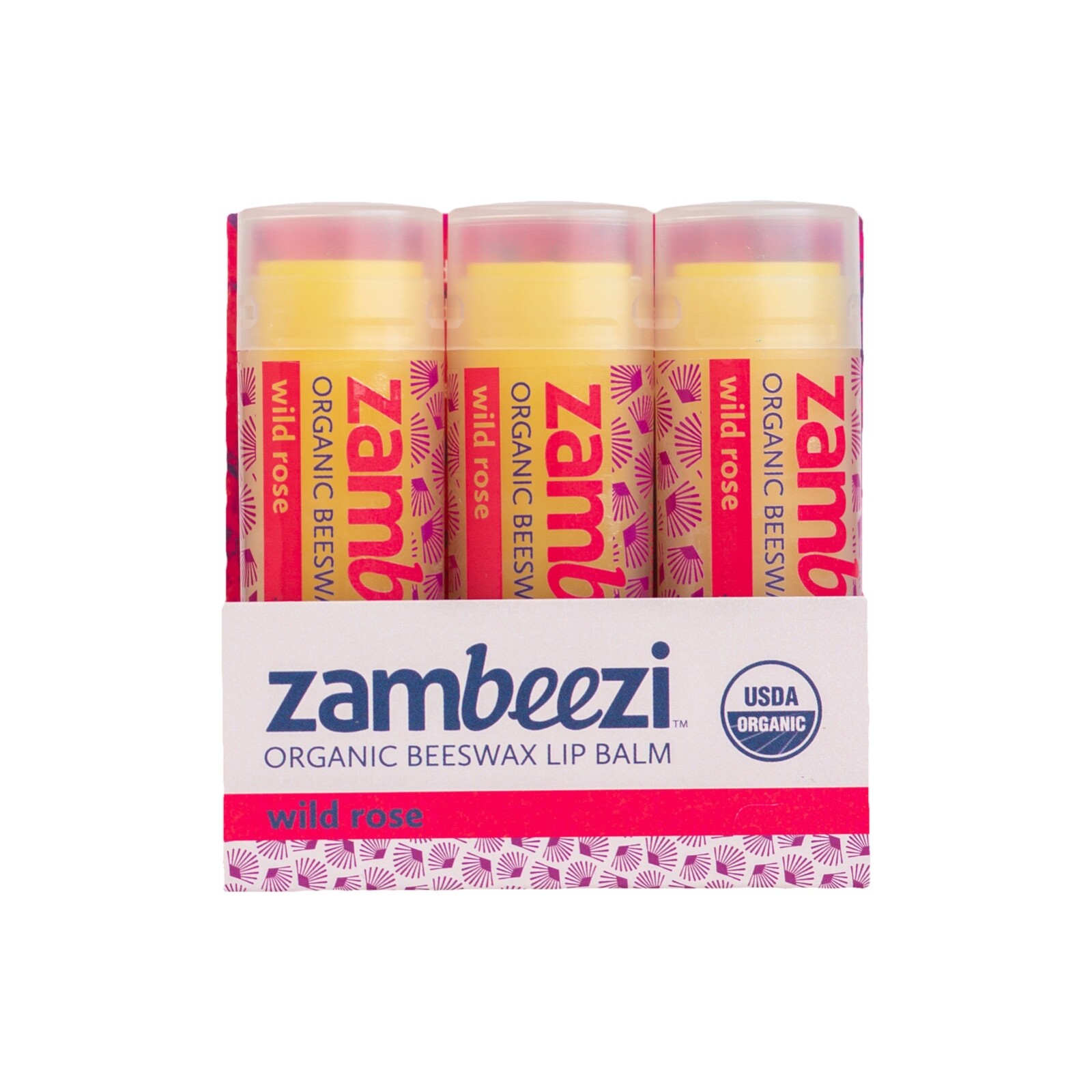 3 pack Zambeezi Organic Fairtrade Beeswax Lip Balm from Zambia Africa Wild Rose