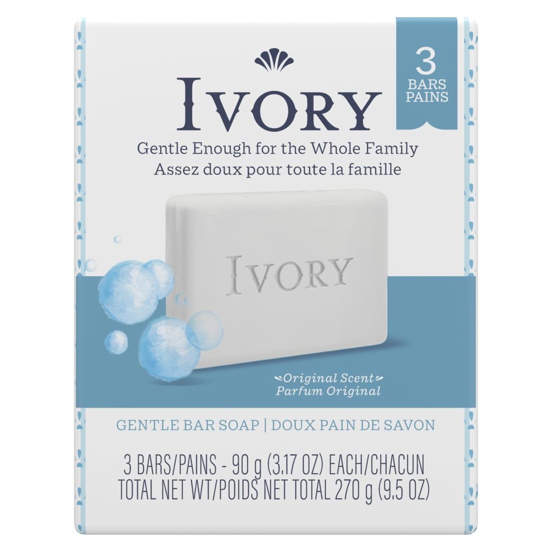 Ivory Soap Bars 3.1 oz Pack of 3 Gentle Cleansing Dyes Free