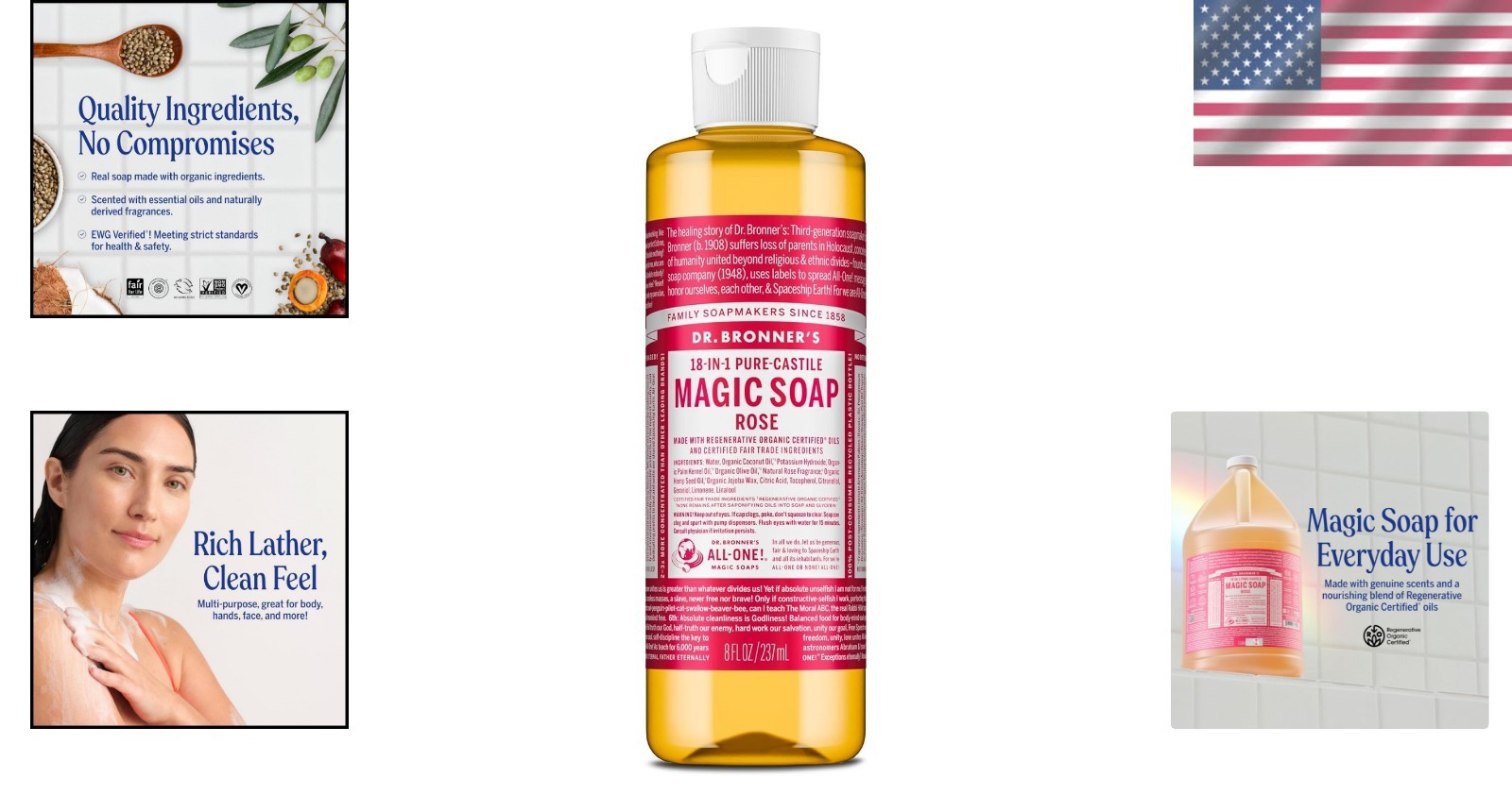 8oz Pure-Castile Rose Soap – Multifunctional Organic Cleanser for Home & Body