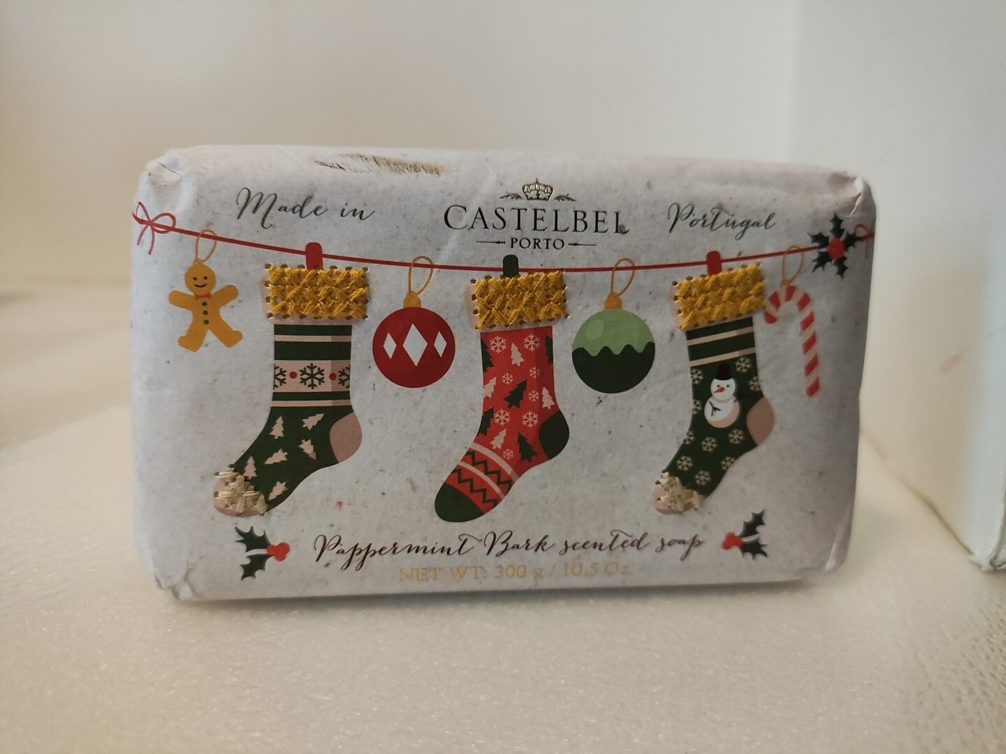 Castelbel PEPPERMINT BARK Scented Soap Bar 10.5oz Stockings SEWN HOLIDAY Wrap