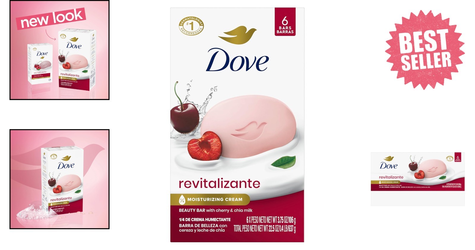 Dove Beauty Bar Soap Cherry & Chia Milk, Pack of 6 for Radiant Skin, 3.75 oz