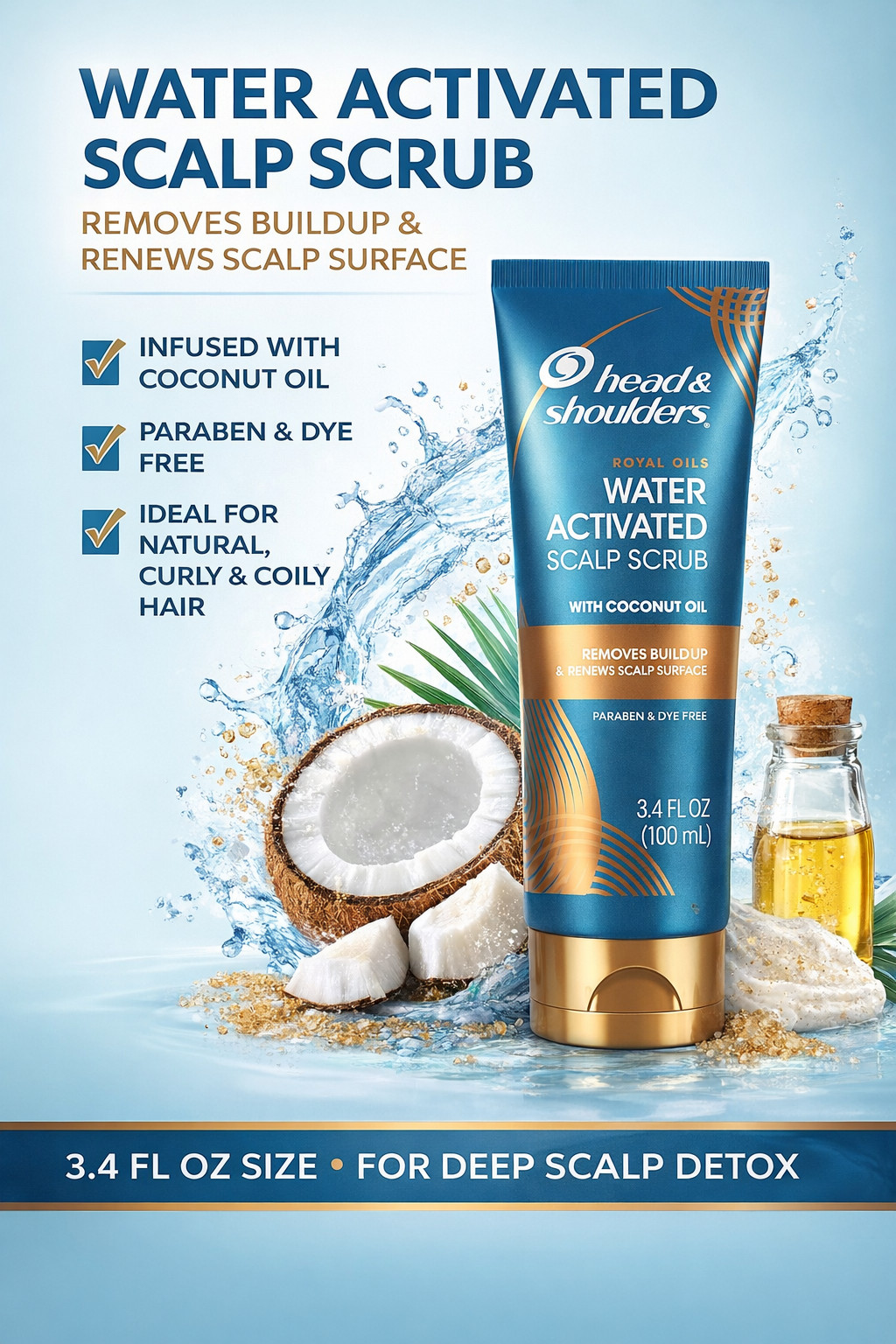 Lot of 70 Head & Shoulders Royal Oils Water Activated Scalp Scrub w/Coconut Oil