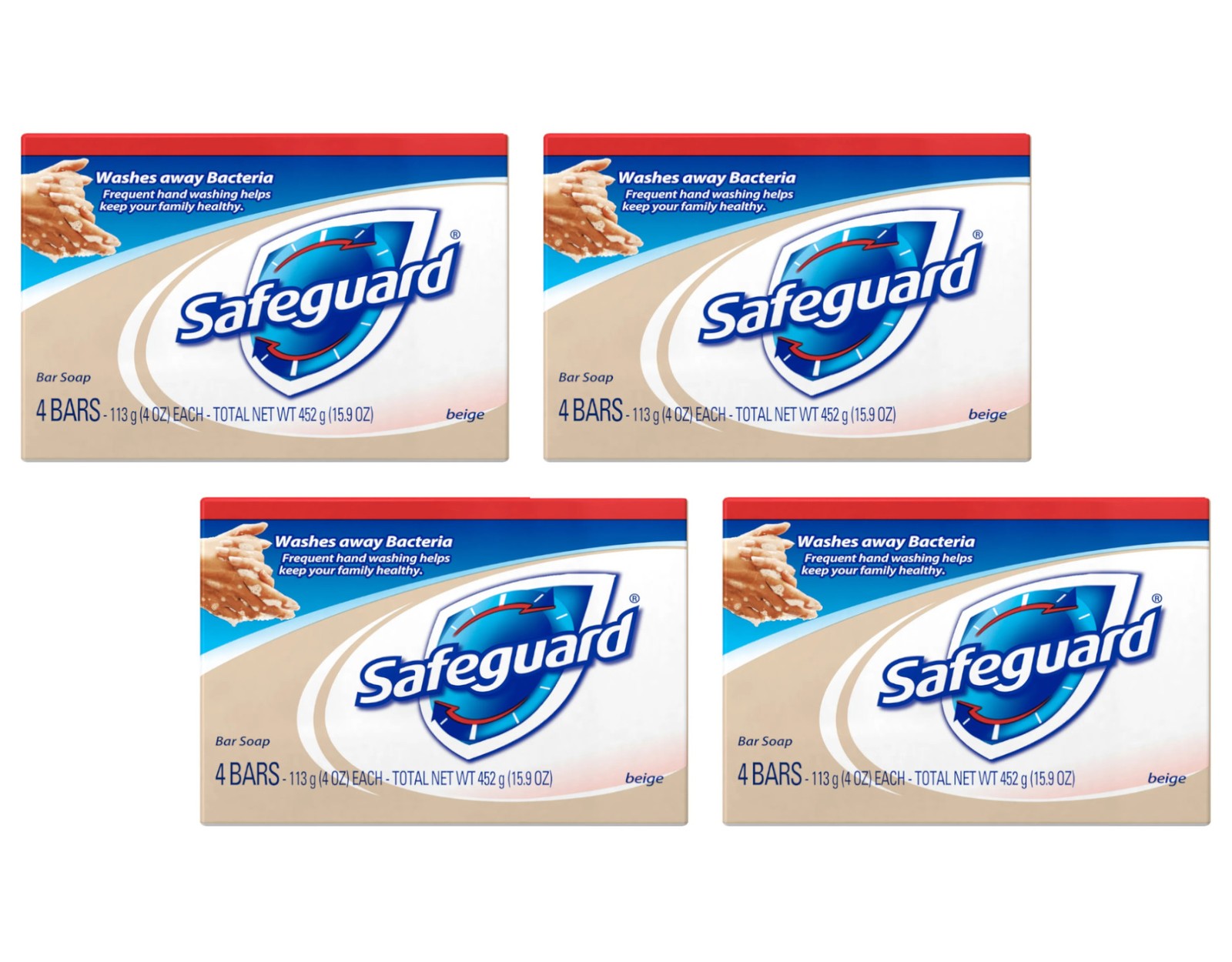 Safeguard Beige Bar Soap , 4 Oz. Antibacterical Deodorant, 4 Count – Pack of 4