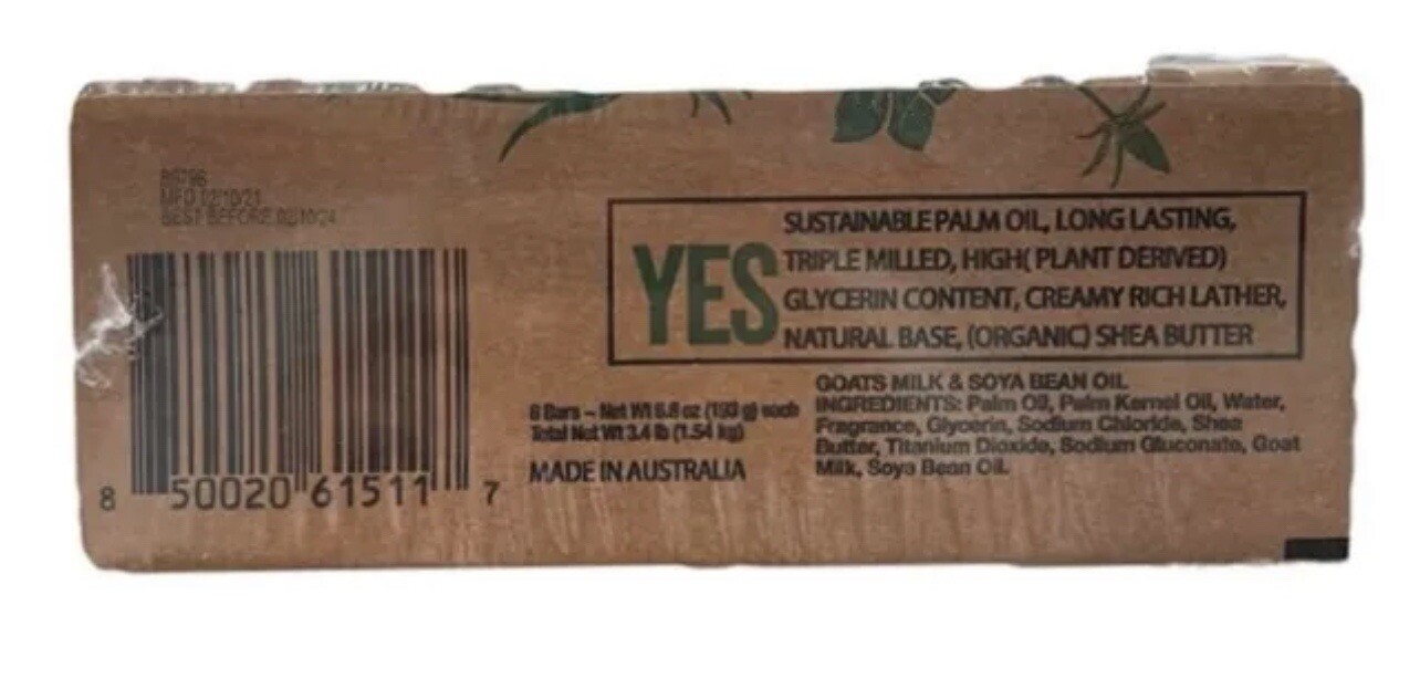 AUSTRALIAN BOTANICAL SOAP GOATS MILK&SOYA BEAN OIL(1 ,BOX WITH 8 BARS NIB
