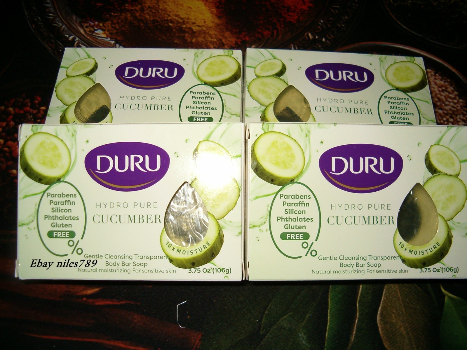 Set Of 4 DURU HYDRO PURE CUCUMBER TRANSPARENT BATH BAR SOAP 3.75oz