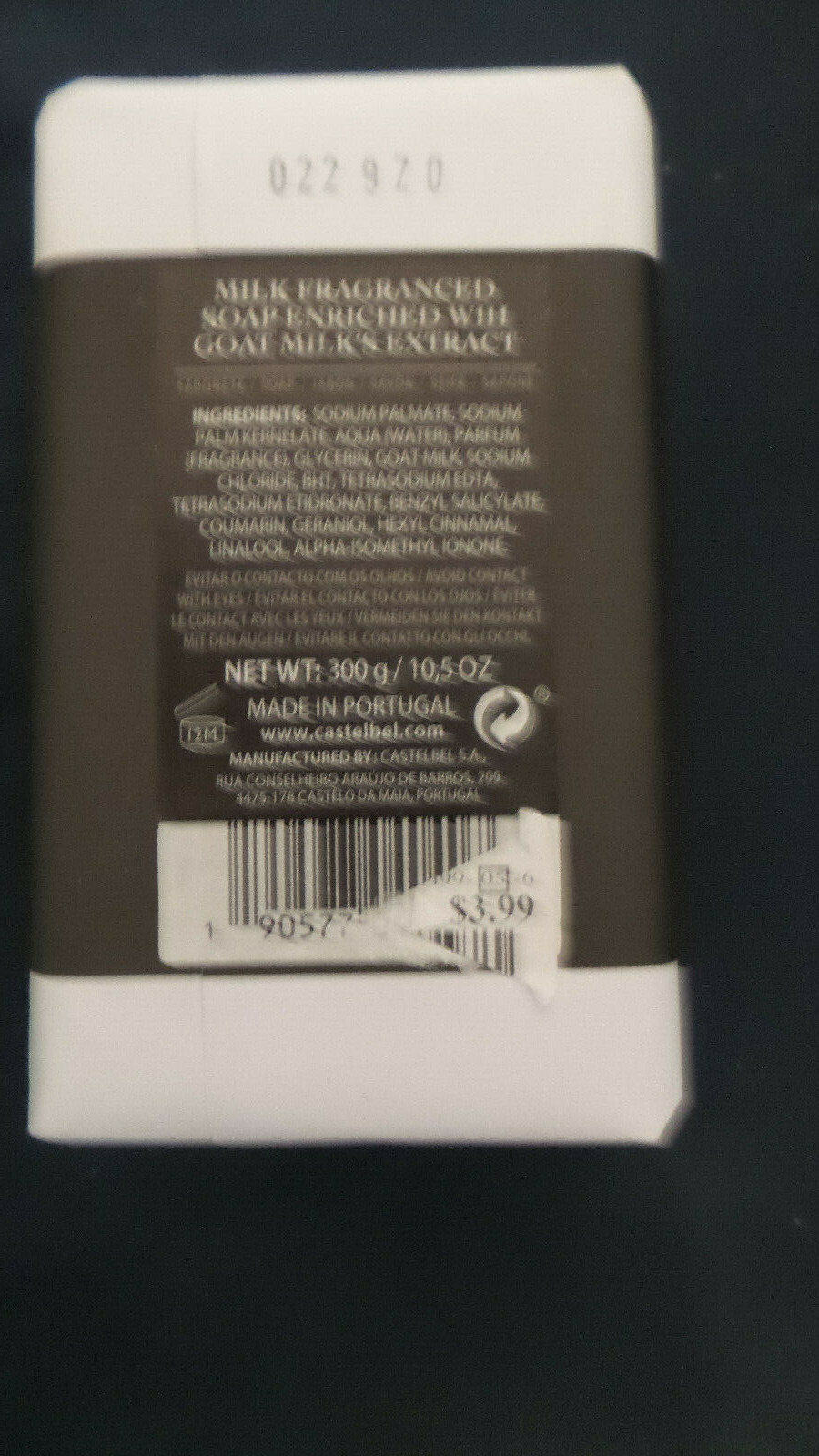 Goat’s Milk Au Naturel Soap Bar by Castelbel Vegetable Based 10.5 oz New