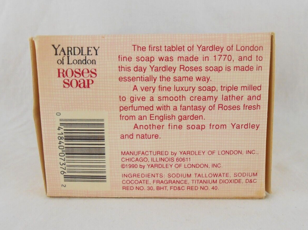 Yardley of London Roses Pink Bath Bar Soap Pack of 3 New Open Box Vintage 1990