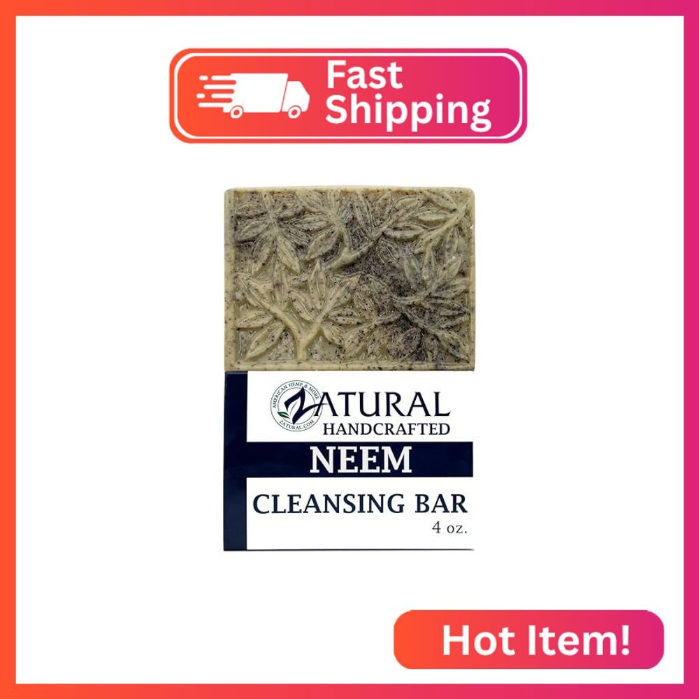 Zatural Neem Cleansing Bar – 100% Plant-Based Neem Oil Soap for Face and Body –
