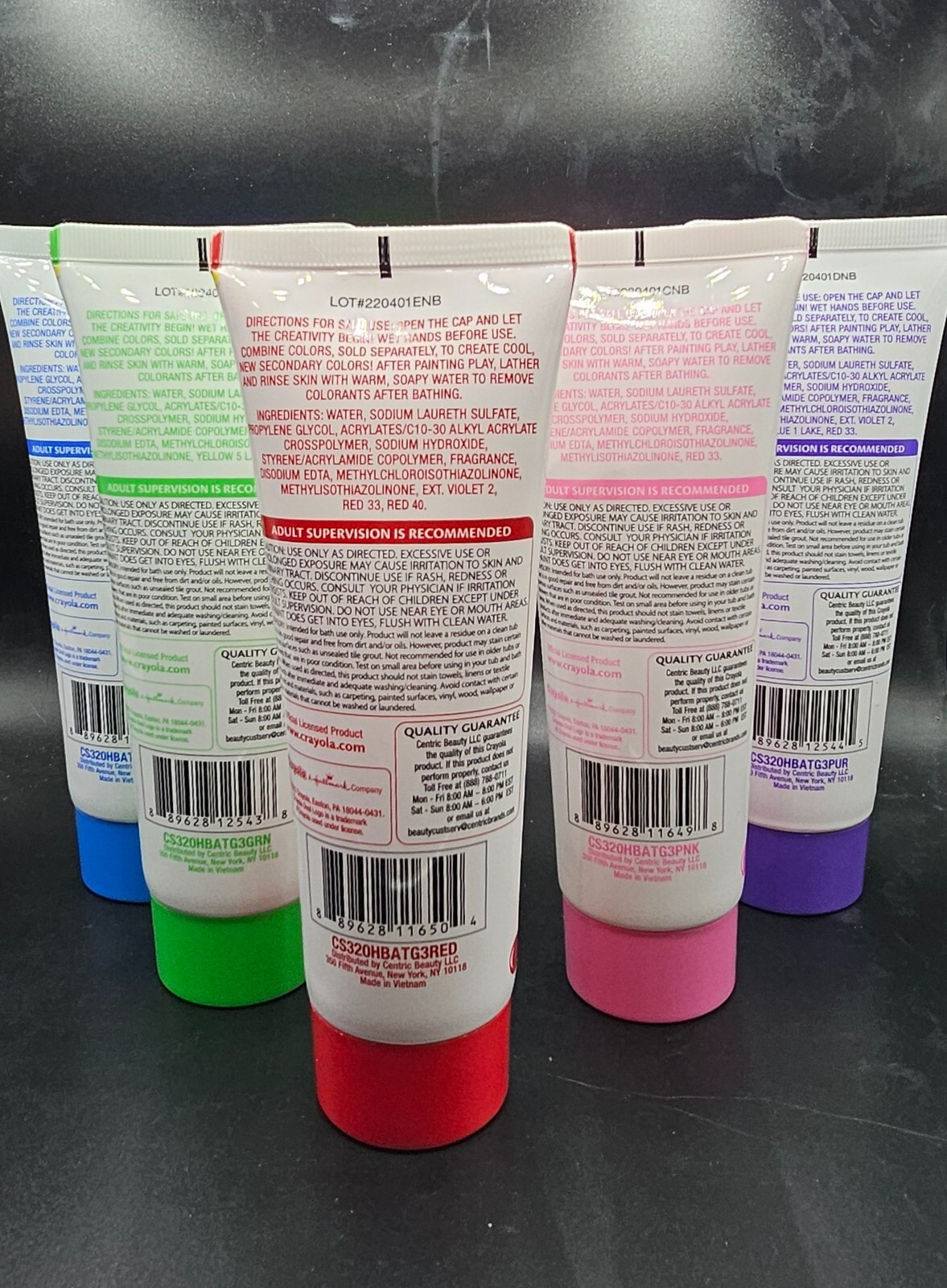 5PC SET: Crayola Bathtub Finger Paint Soap Kids 3oz: Blue Red Green Pink Purple