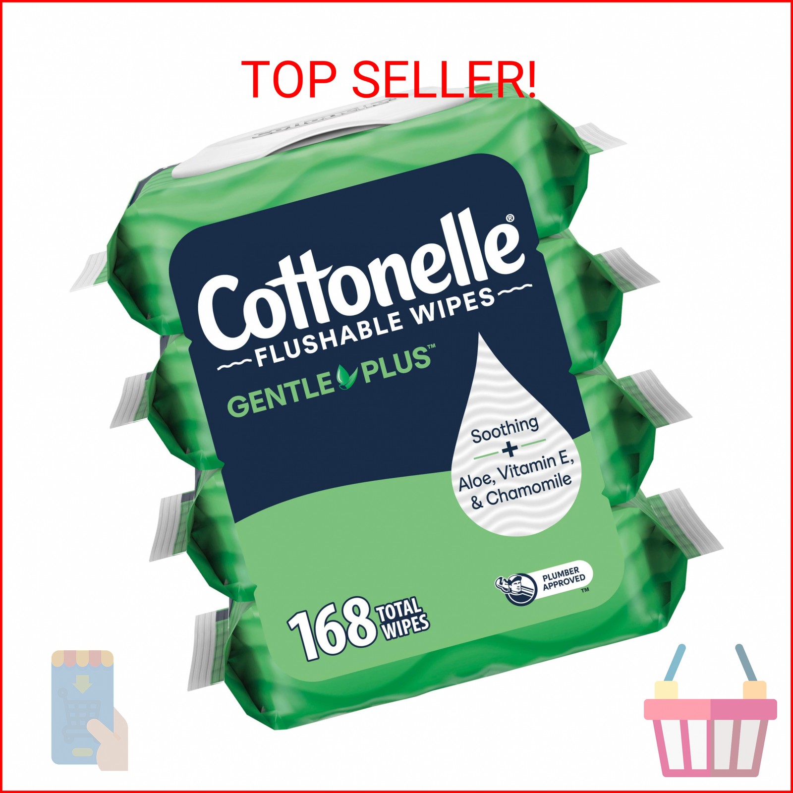 Cottonelle GentlePlus Flushable Wet Wipes with Aloe & Vitamin E, 4 Flip-Top Pack