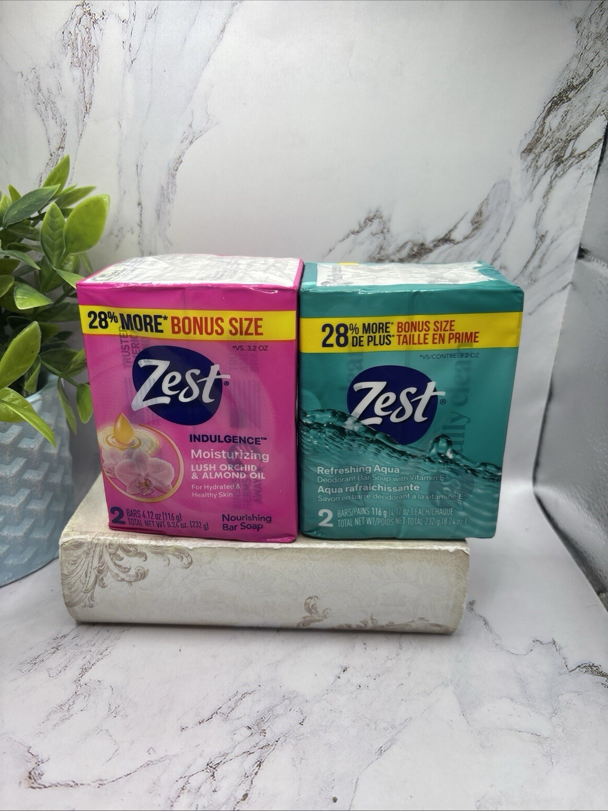 Zest Bar Soap 4.12 oz 2 Bars Scent Lush Orchid & Almond 2 Bars Refreshing Aqua