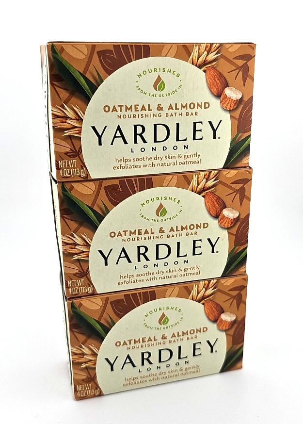 3‑Pack Yardley London Oatmeal & Almond Soap Bar 4 oz Each Gentle Cleanse New