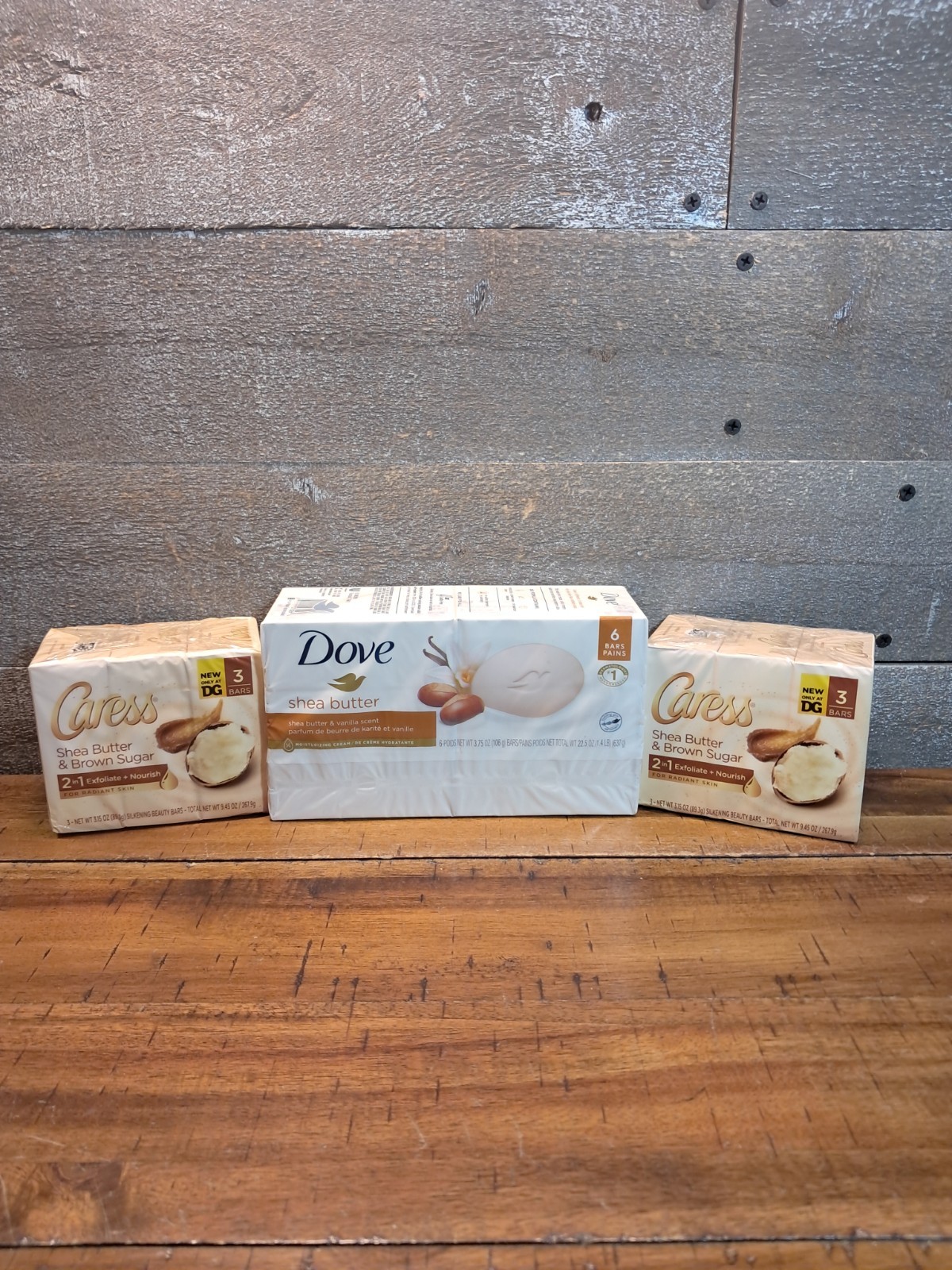 Lot of 2 Caress Shea Butter Brown Sugar Bar Soap + Dove Shea Total 15 Bars
