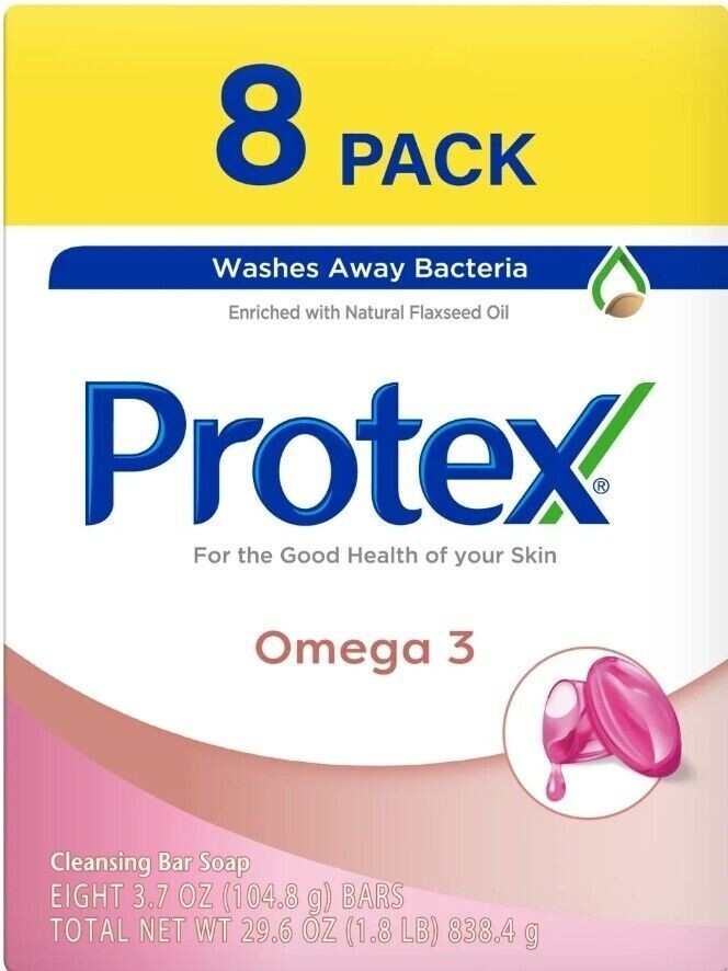 (8 Bars 3.7 oz.) PROTEX OMEGA 3 CLEANING ANTIBACTERIAL SOAP BAR JABON Family PK