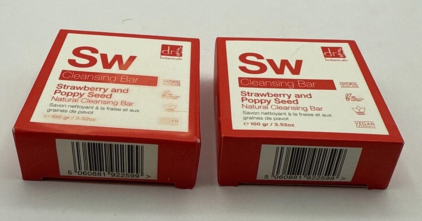 Lot Of 2 Dr Botanicals Sw Cleansing Bar Strawberry and Poppy Seed 3.52 oz NIB