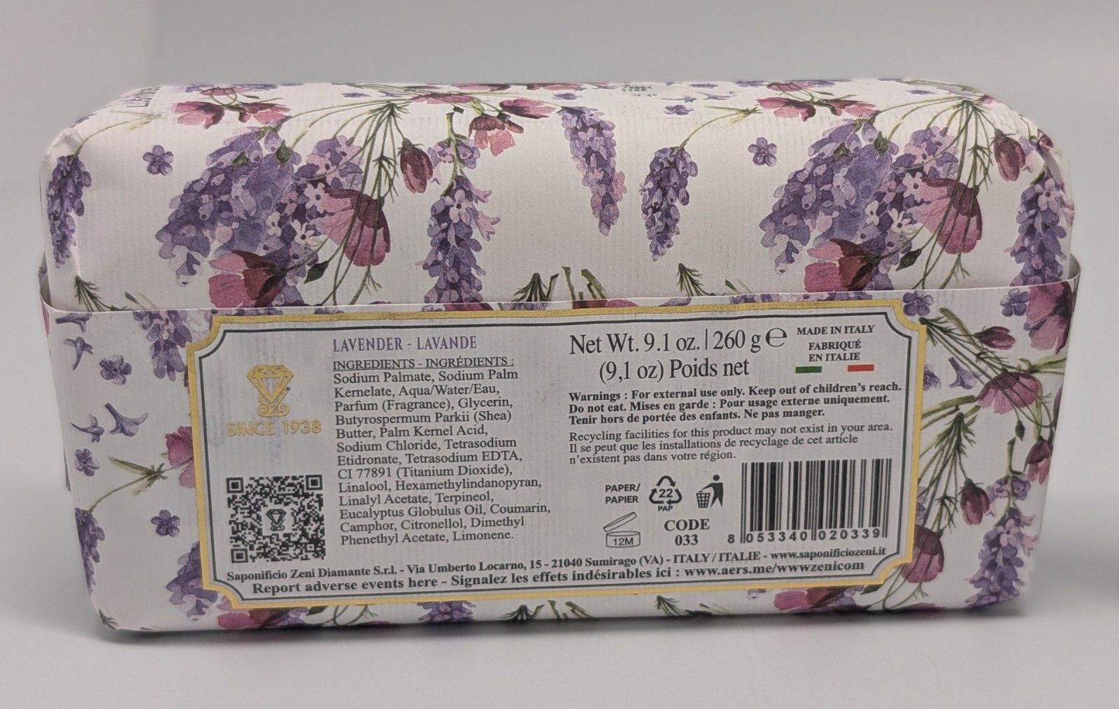 2 pcs ZENI Fine Triple Milled ITALIAN Bar Soap Lavender & Jasmine – 9.1 oz each