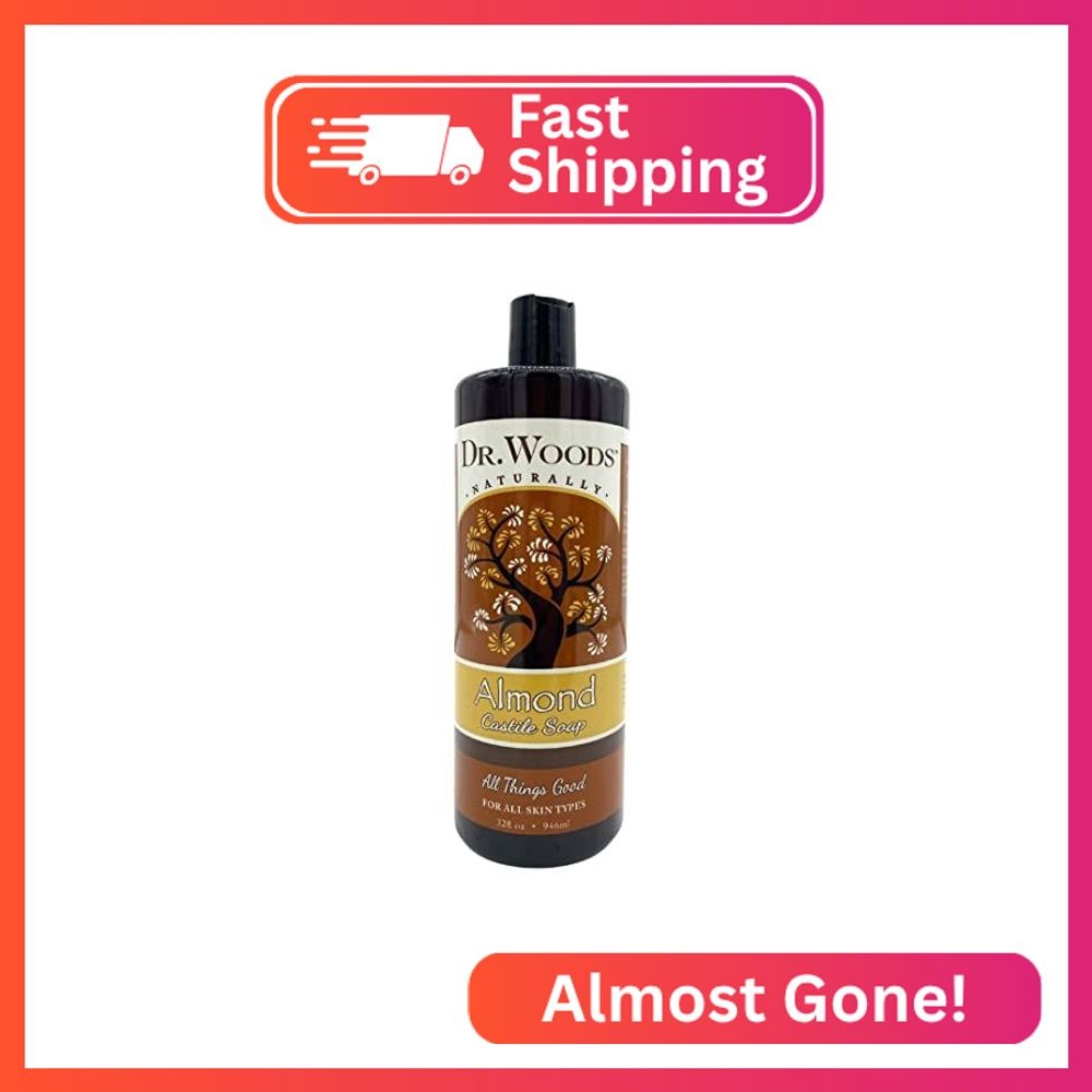 Dr. Woods Pure Almond Oil Liquid Castile Soap – Natural Cleanser for Face, Hands