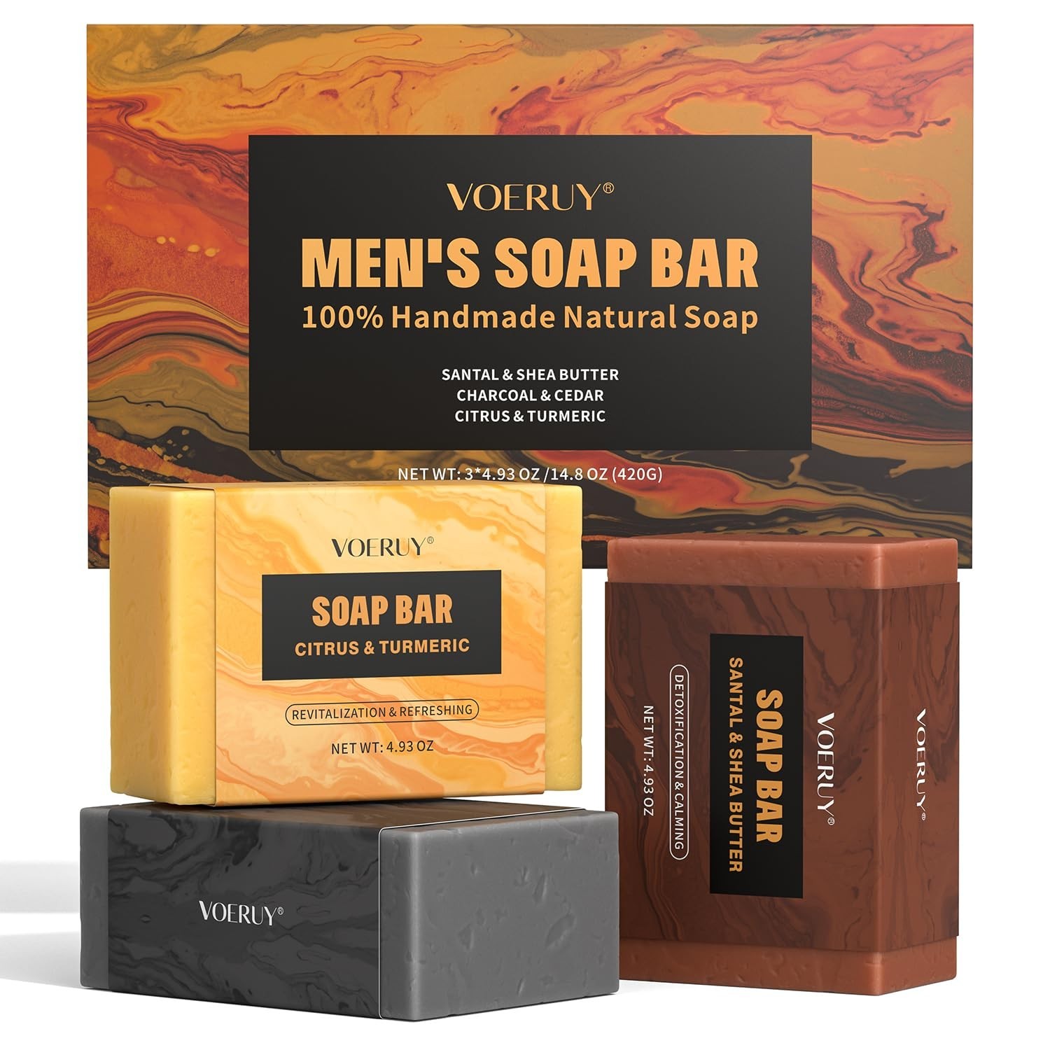 Mens Natural Handmade Soap 14.8oz Deep Cleansing Refreshing Face Body Hands
