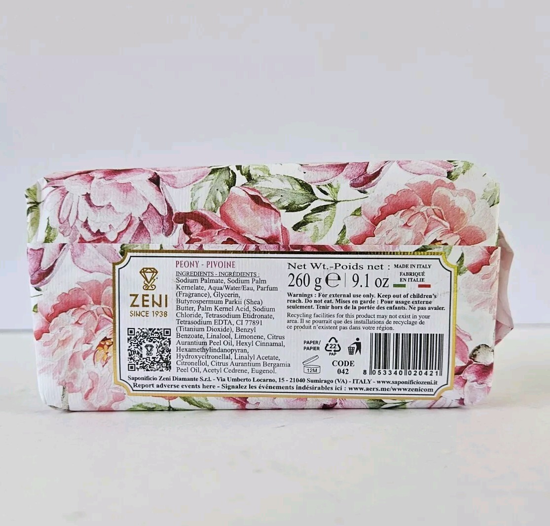 Italian Luxury Soap Zeni Bar Rare Peony Pivoine Out Of Stock H2F Triple Milled