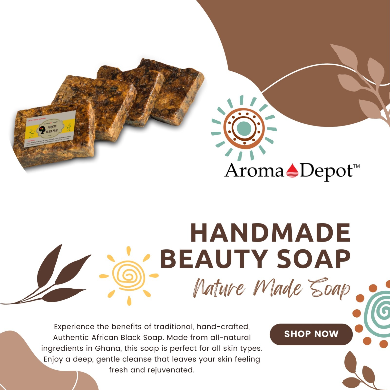 Organic African Black Soap Bar 4 oz. Handmade Natural Skin Body Hair Face Wash