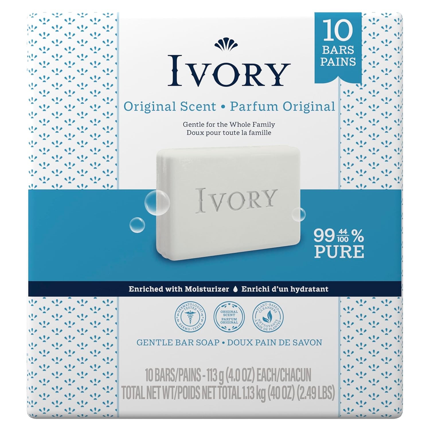 Ivory Gentle Bar Soap, Designed for Whole Family, 99.44% Pure Formula, Plant-Bas