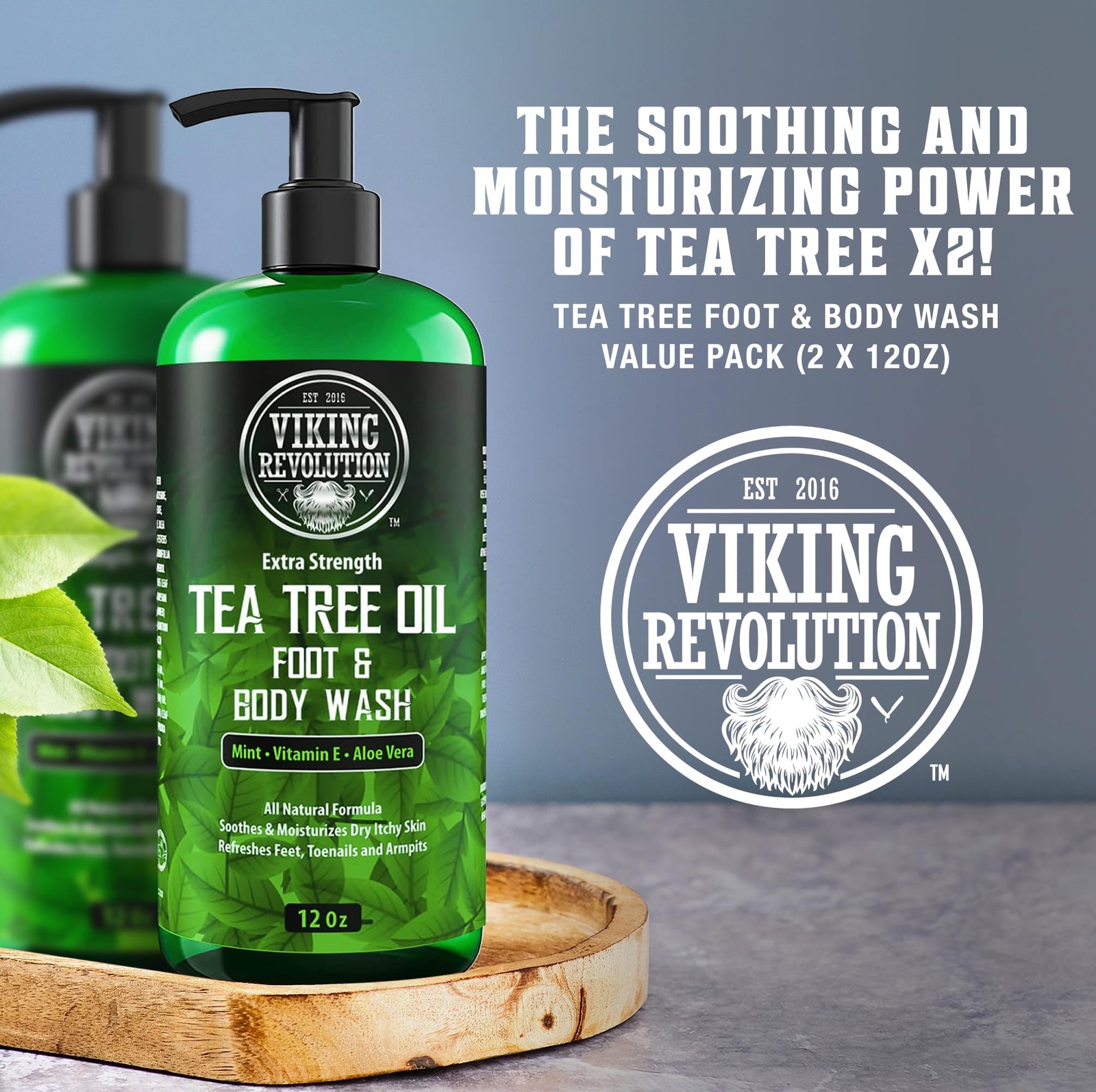 Viking Revolution Tea Tree Oil Body Wash Soap for Men – 12 Fl Oz (Pack of 2)