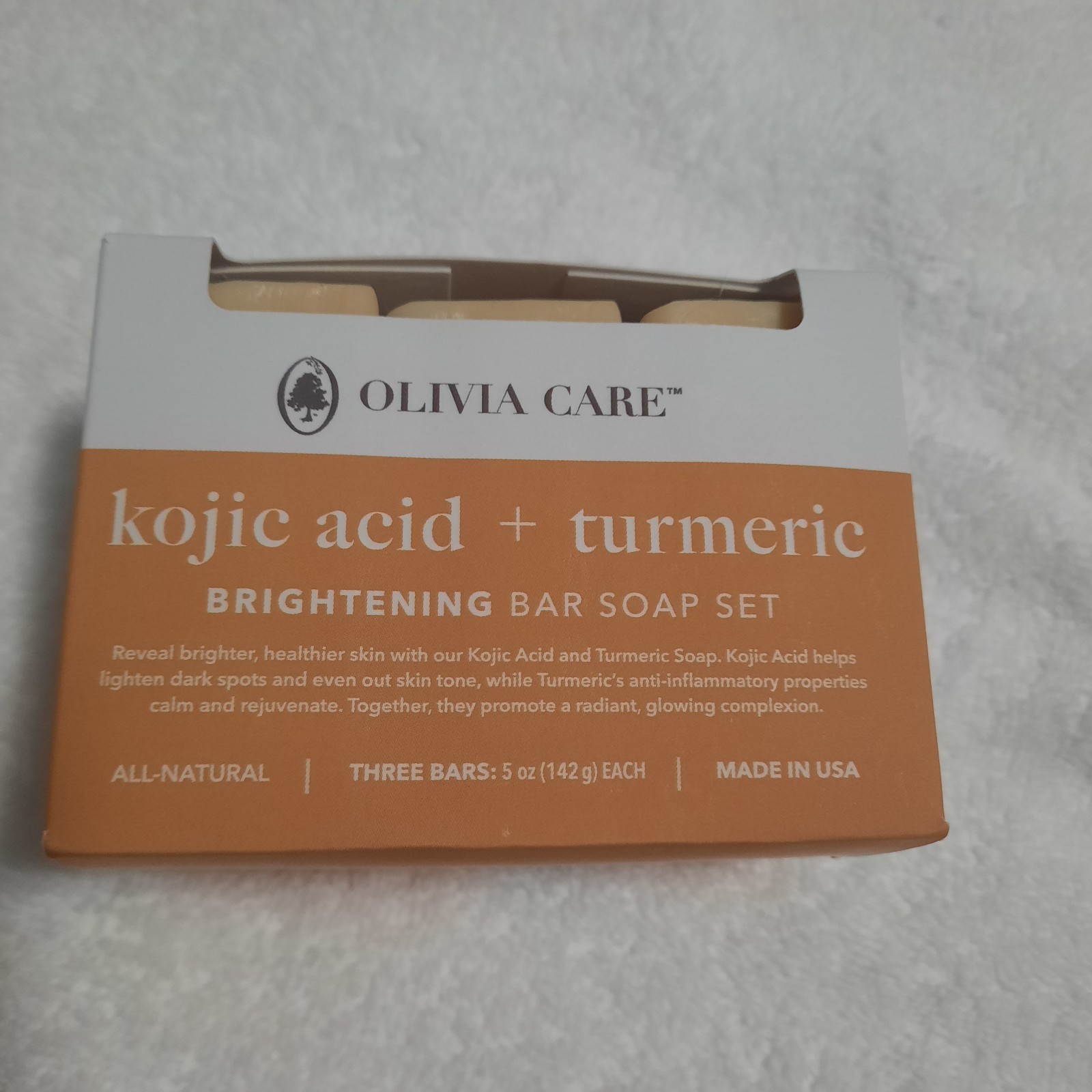 OLIVIA CARE Kojic Acid & Turmeric Brightening Soap Set 3 Bars Total 15 Oz