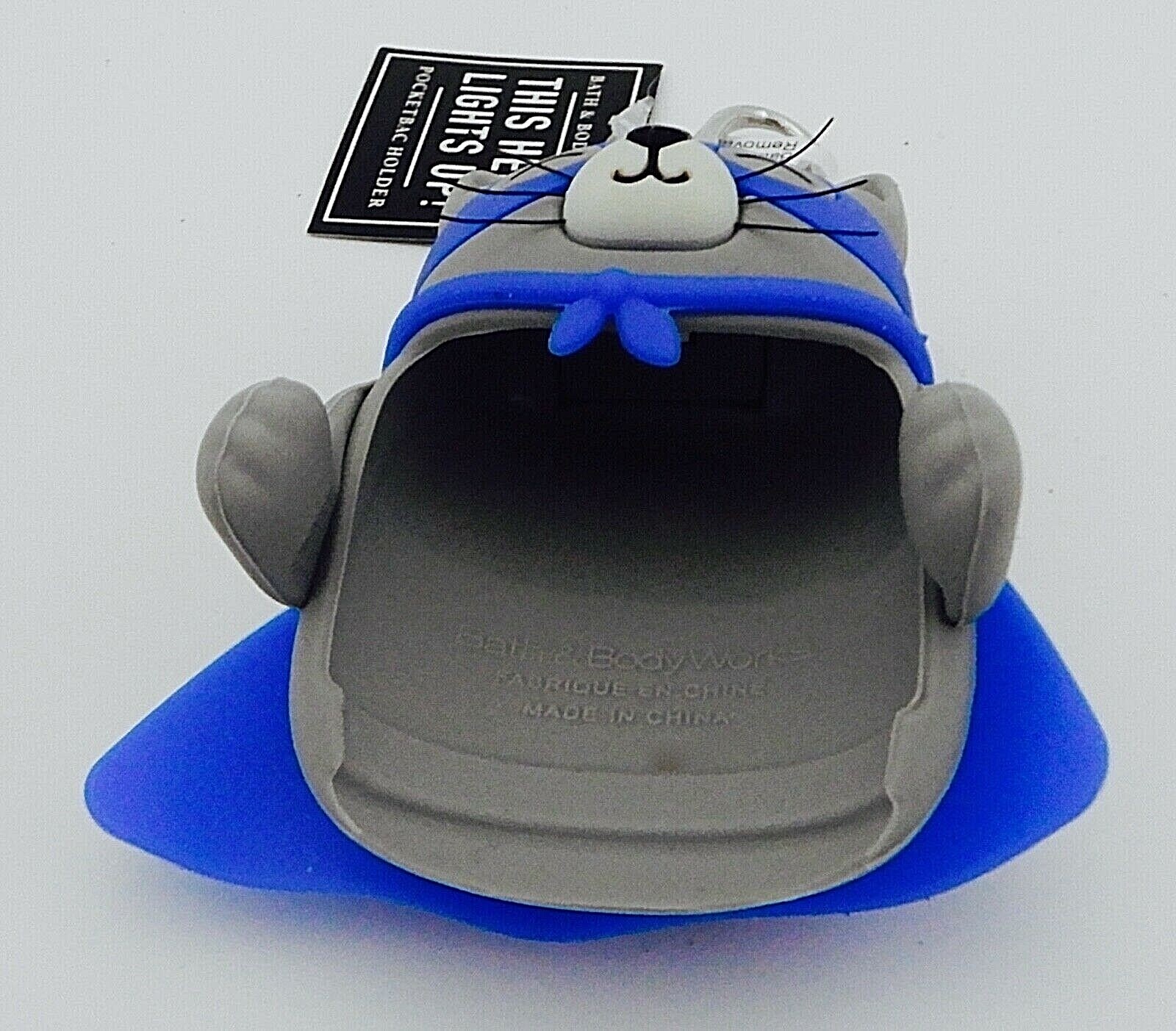 BATH & BODY WORKS BLUE GREY SUPER HERO KITTY POCKET |BAC GEL HODLER NEW!