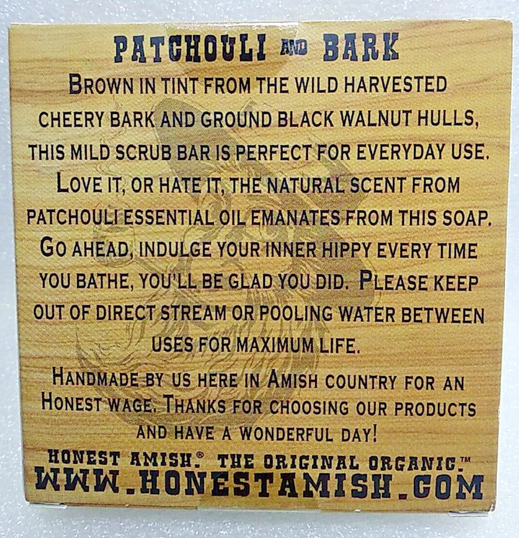 Honest Amish ~ Organic Handmade Soap ~ Patchouli & Bark