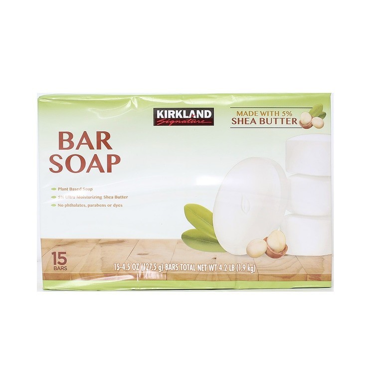 Kirkland Signature Bar Soap with 5% Shea Butter 15 Bars – Plant Based, 127.5g
