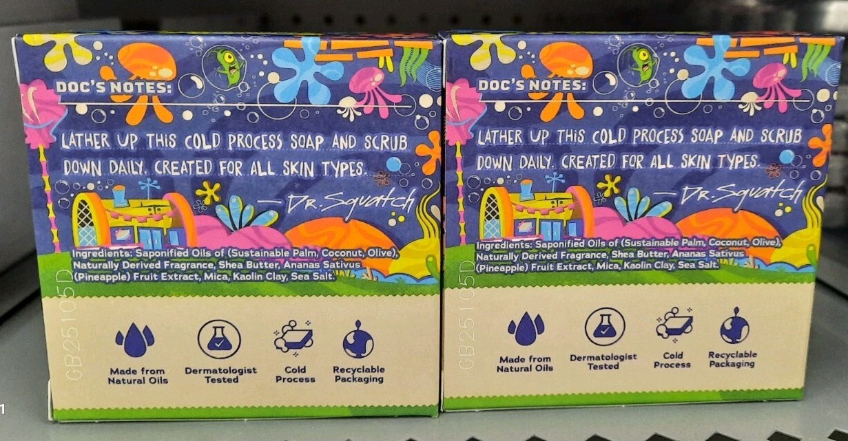 DR. SQUATCH NAUTICAL NONSENSE SPONGEBOB SQUARE PANTS LIMITED SOAP Lot of 2 Bars